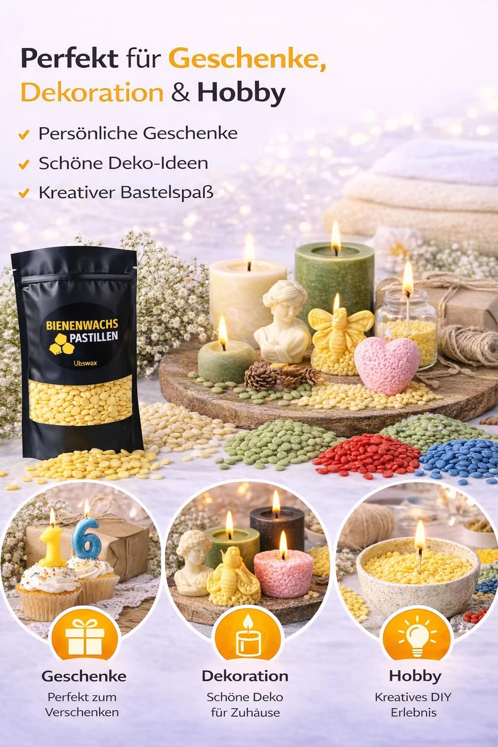Pastiglie di Cera d'api Fai da Te – Profumo Naturale, Versatile per Candele e Cosmetici (Nero, 1000g)