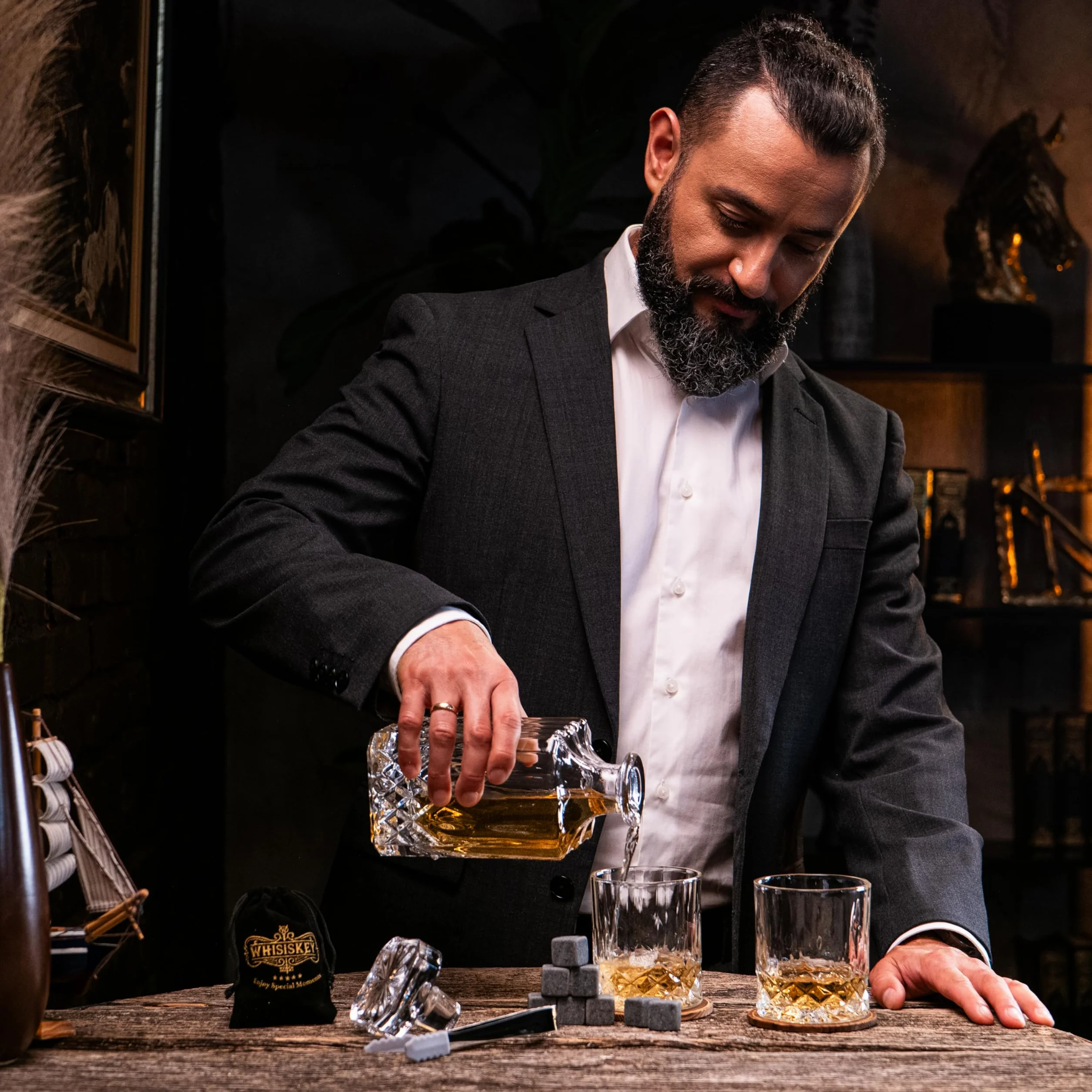 Set di bicchieri da whisky – 4 bicchieri rum, 8 pietre per whisky – regalo per uomo