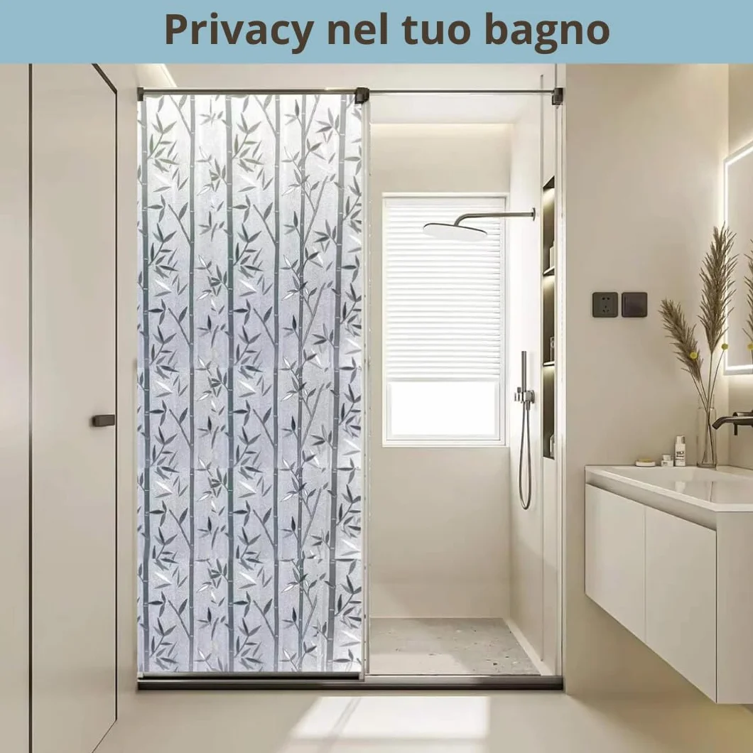 Pellicola decorativa Vetri (Bamboo, 60 x 200 CM) Protezione Privacy Autoadesiva senza colla Anti UV senza Residui Facile Applicazione Finestre Doccia Aderenza Statica Rimovibile Riutilizzabile