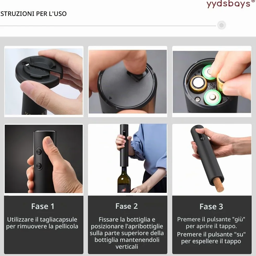 Cavatappi Elettrico Automatico Professionale per Vino (Nero, con Taglia Capsule)