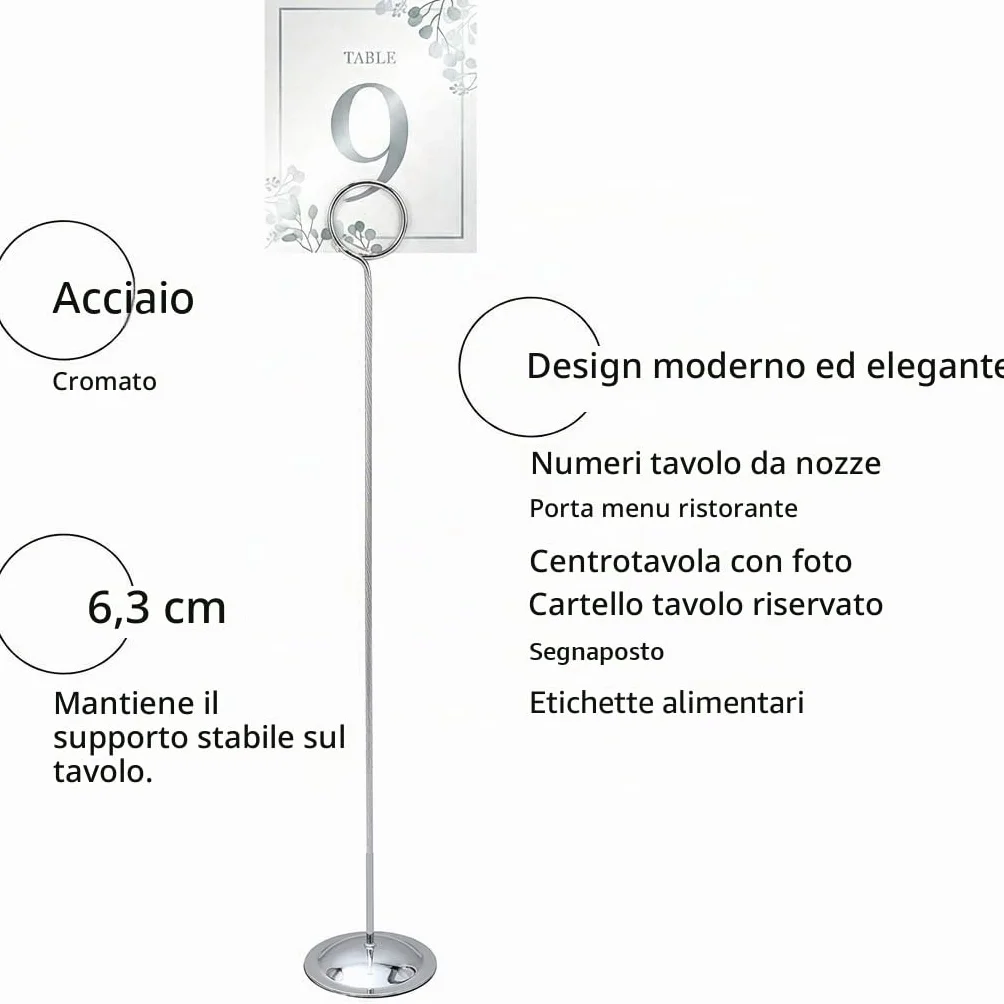 HOHIYA 12 Pezzi Porta Numeri da Tavolo Argento, Supporto Segnaposto in Metallo Alto 30,5 cm per Matrimoni e Feste