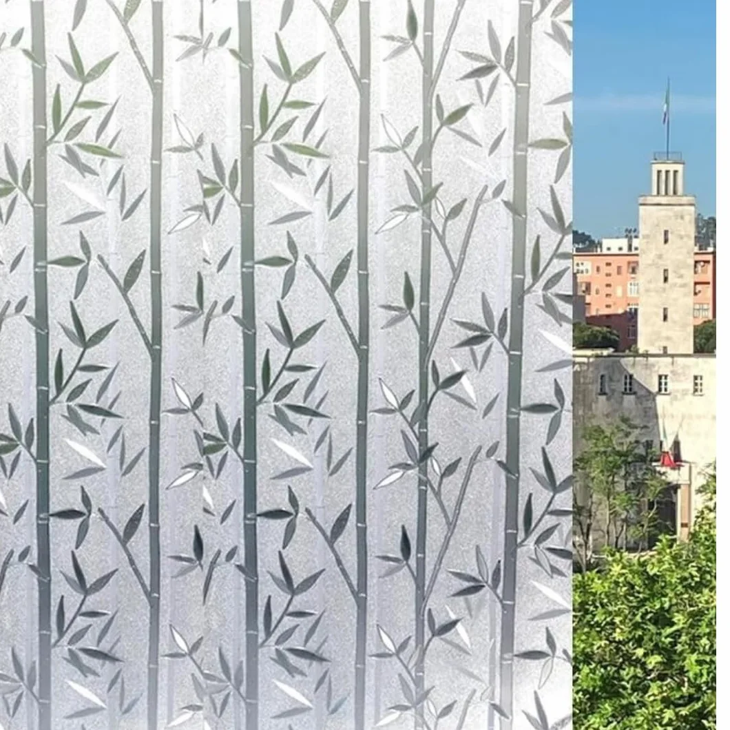 Pellicola decorativa Vetri (Bamboo, 60 x 200 CM) Protezione Privacy Autoadesiva senza colla Anti UV senza Residui Facile Applicazione Finestre Doccia Aderenza Statica Rimovibile Riutilizzabile
