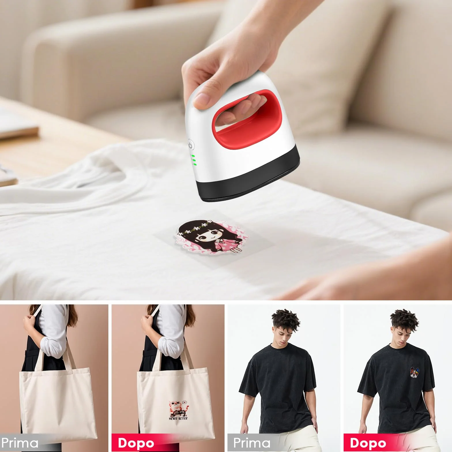 Mini Pressa a Caldo Portatile per T-shirt, Cappelli, Scarpe, Borse con 3 Modalità