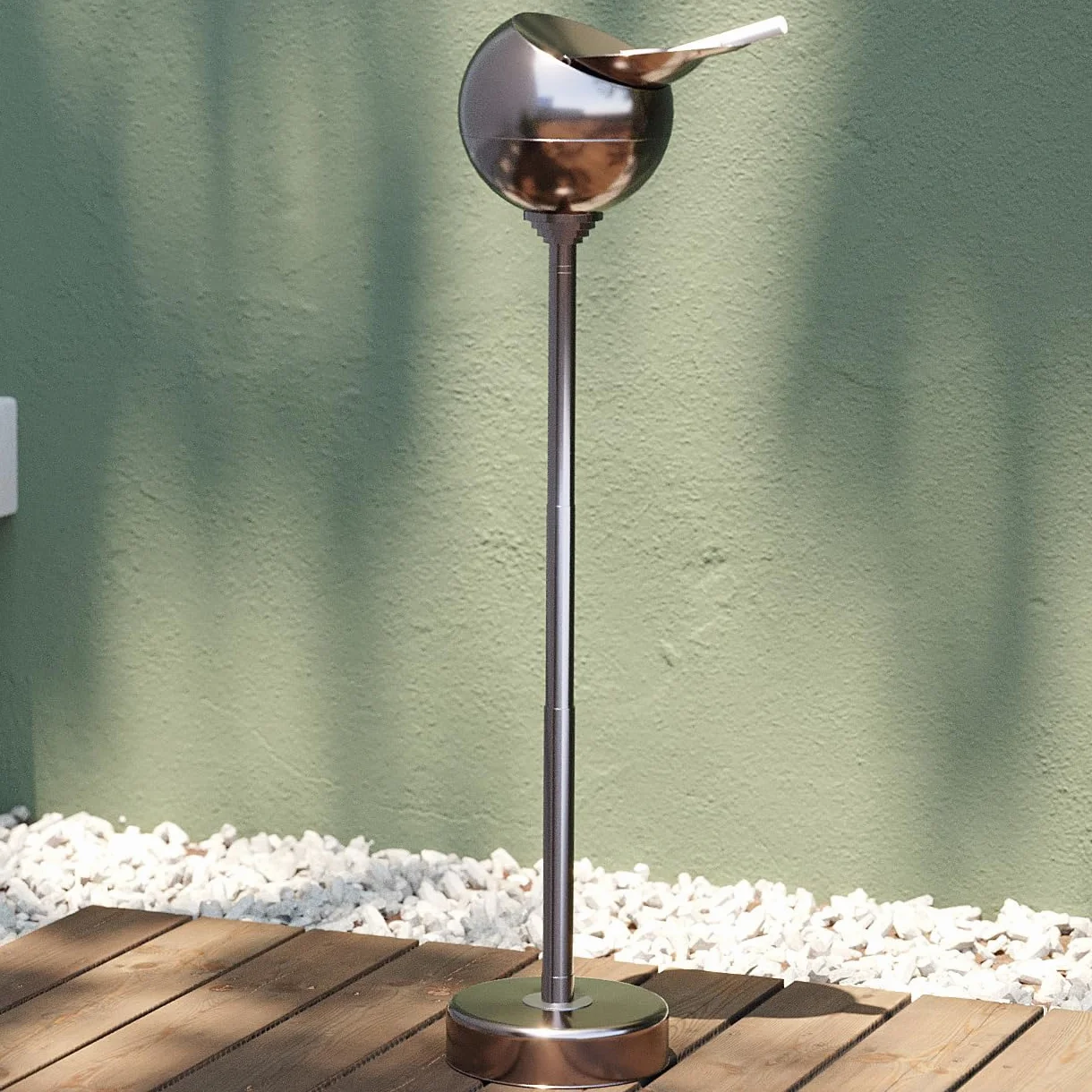 Kare Design Spheric portacenere a stelo argento acciaio inox 72cm altezza regolabile coperchio chiudibile