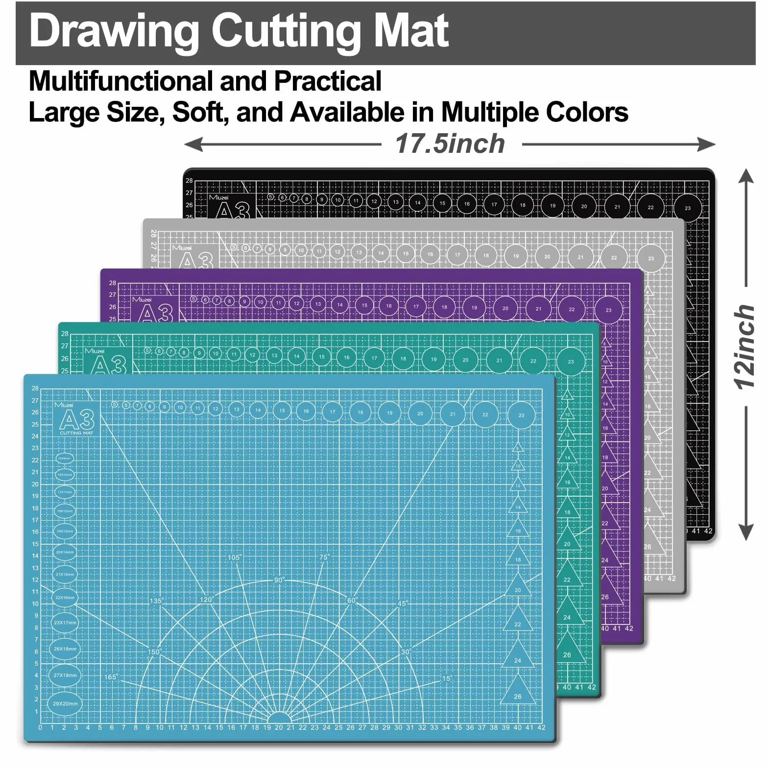 Miuzei Set Tappetini Taglio A3 Auto-cicatrizzante Disegno Cutter Bricolage Azzurro