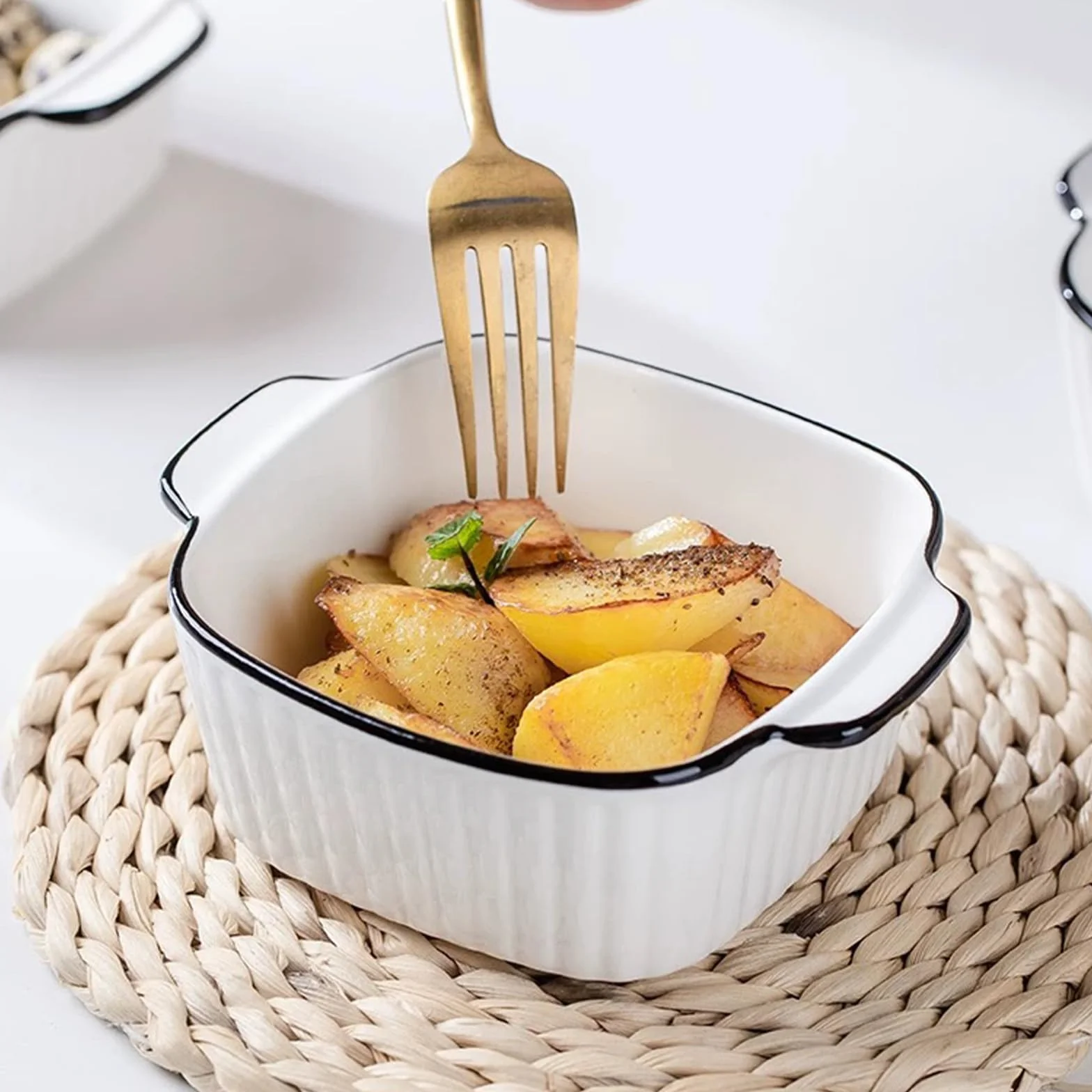Teglia da forno piccola, in ceramica, set da 4 pezzi, pirottini quadrati, stampi da forno con manici in ceramica, piccolo forno, per lasagne, tiramisù, stampo da forno (stile B)