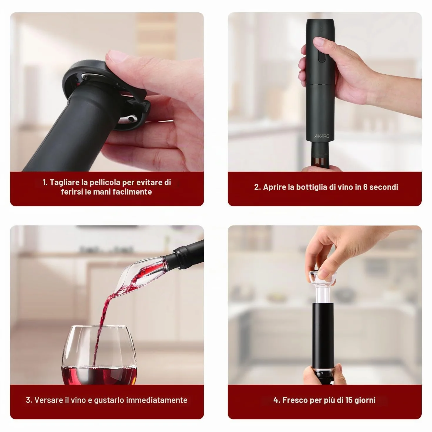 AIKARO Cavatappi Elettrico Automatico Ricaricabile per Vino