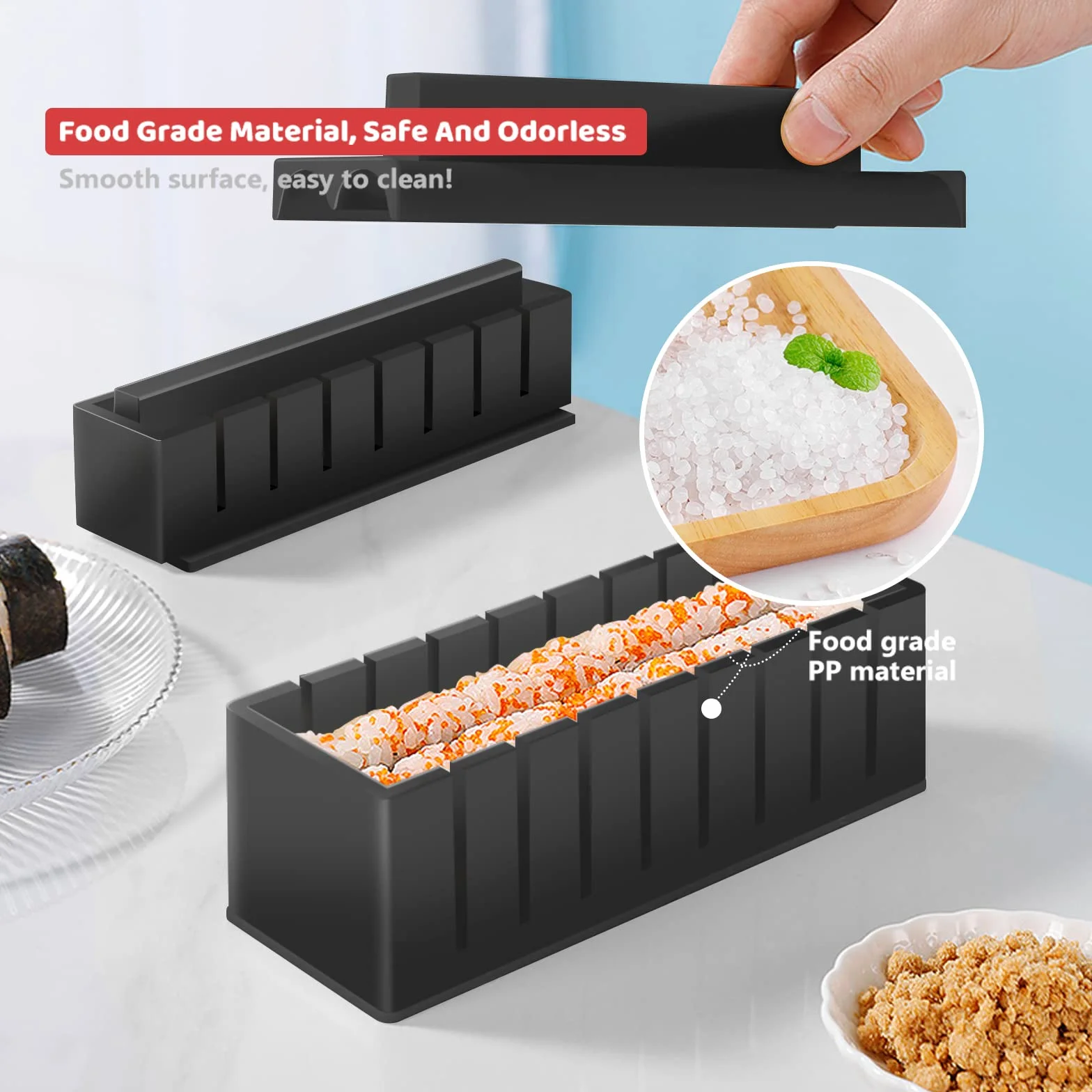 Kit sushi set 20 pezzi, adatto ai principianti da preparare da soli, con stampo per polpette di riso, coltello, tappetino per rotolare, bacchette, set completo Piatti da sushi (Nero)