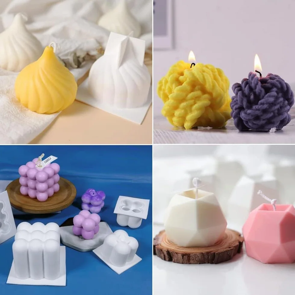 Stampi in Silicone Rosa per Candele Cubo a Bolle 3D, Set da 6 con 100 Stoppini e Porta Stoppino
