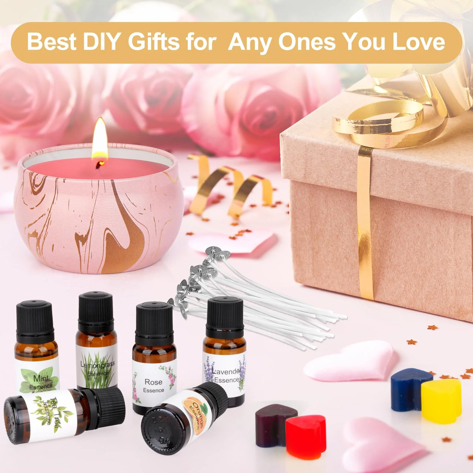 Set di Candele Fai da Te, Kit per Adulti, Cera di Soia 480g, 9 Barattoli, 6 Oli Profumati, 8 Blocchi di Colore, Regalo per Principianti
