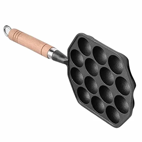 Ghisa Antiaderente Fori Takoyaki Pan con Manico Staccabile per Aebleskivers Pancake Home