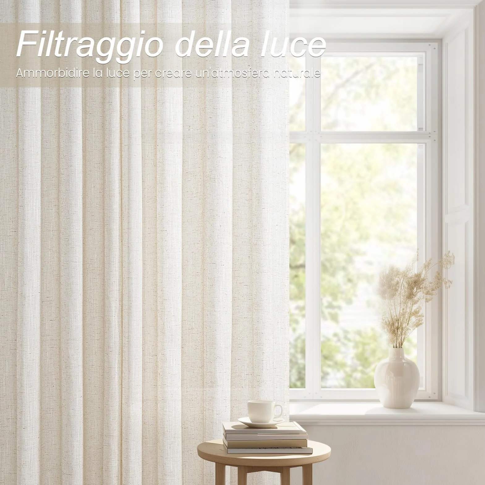 Topfinel Tende Per Interni Oscuranti Lino Tenda Camera Da Letto Bambini a Pannello con Occhielli in Voile Spessa Tenda Semitrasparente per Poggiorno da Letto Ufficio Naturale 2 Pezzi 140 x 260 cm