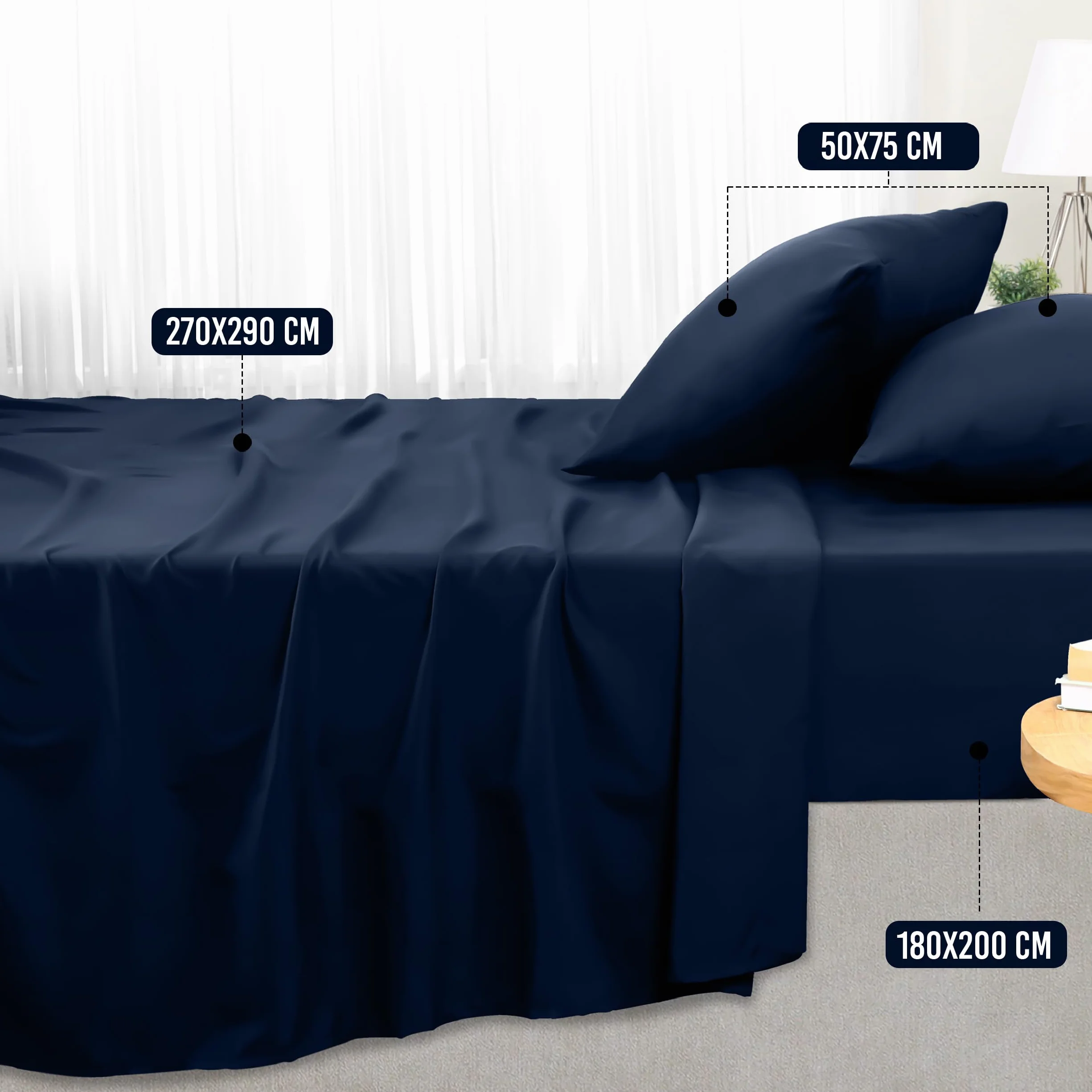 Utopia Bedding Set Lenzuola Matrimoniali 4 Pezzi 180x200 cm Spazzolata Poliestre Microfibra Oeko-Tex Blu Navy