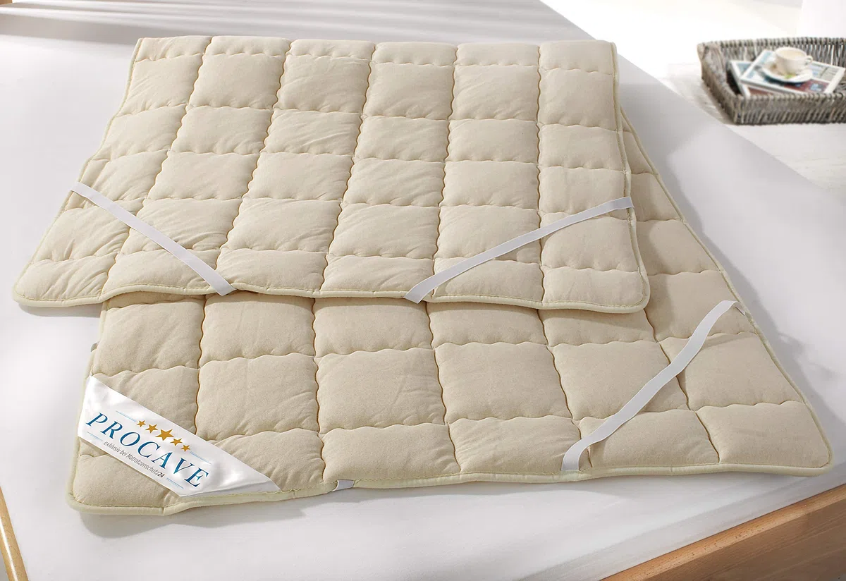 PROCAVE Protezione per materassi, in lana vergine, con angoli elasticizzati, Cotone, Beige, 160 x 200 cm