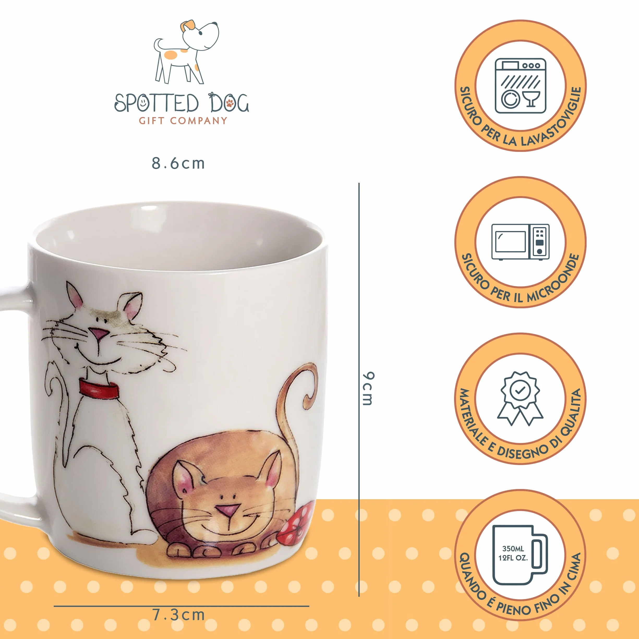 Set di 4 Tazze Gatto da Caffè in Ceramica 350 ml per Caffè e Tè, Regalo per Gattara