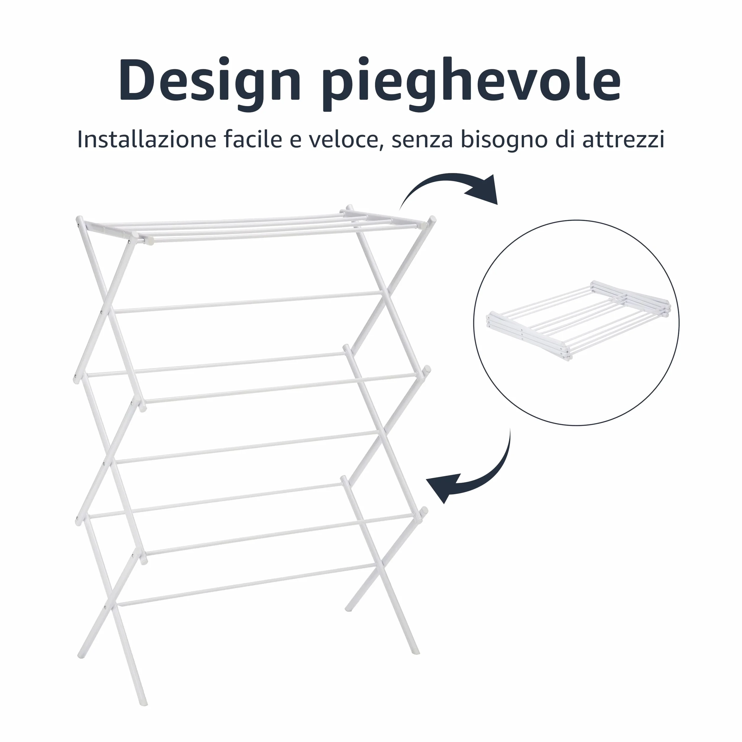 Amazon Basics Stendibiancheria pieghevole, 41,8 x 74,9 x 106,2 cm, bianco