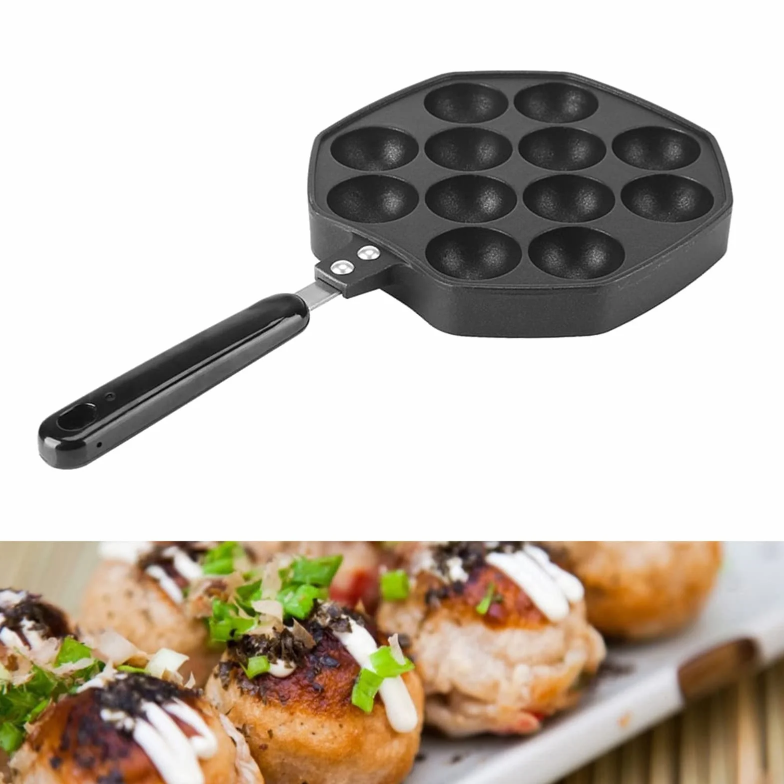 Elektryczna Maszyna do Takoyaki 7-komorowa - Antyadhezyjna Powłoka, Aluminiowa Patelnia do Domowego Użytku