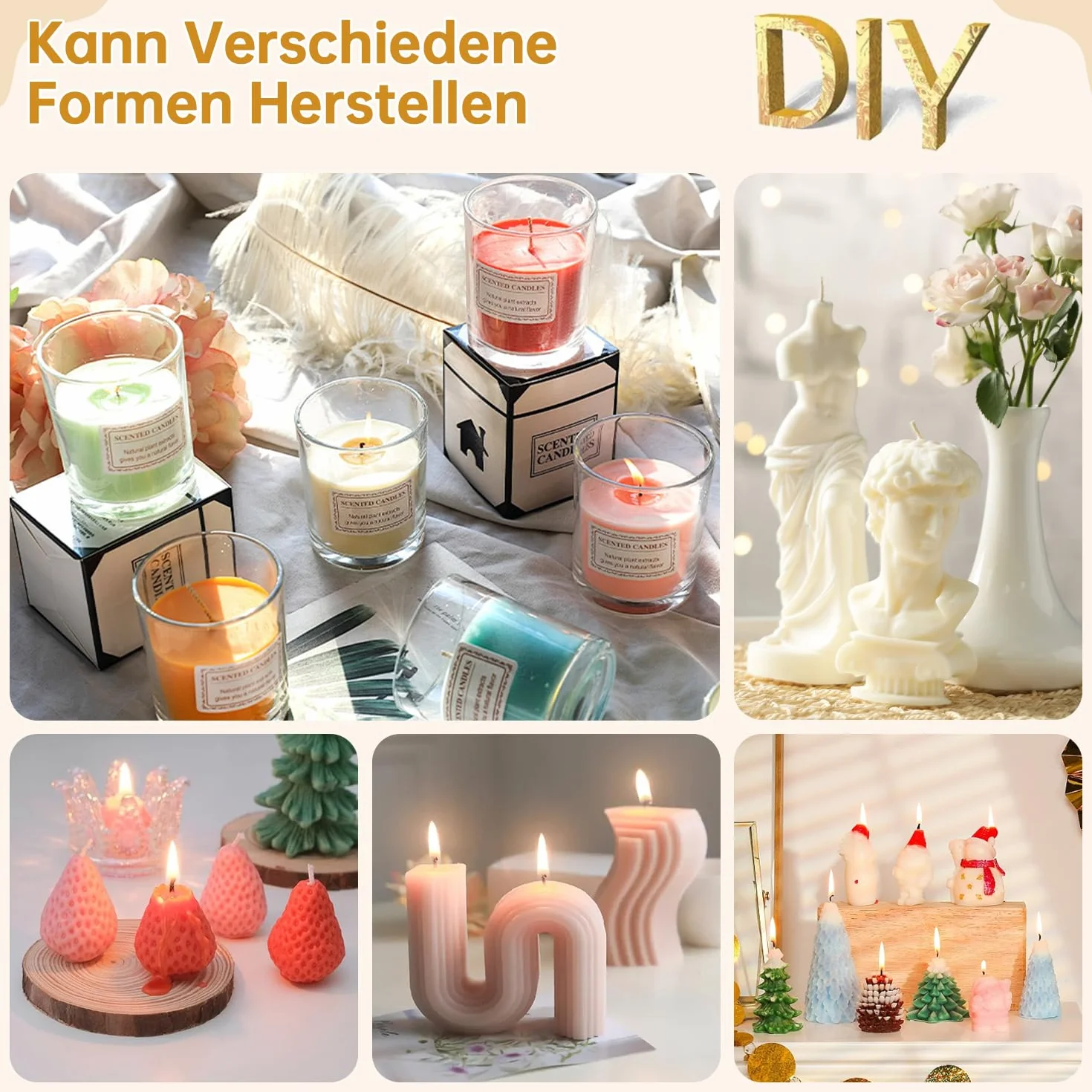 Kit per Sciogliere Cera di Candela Elettrico 800 ml 8 Cubi Cera Bianca 100 Stoppini