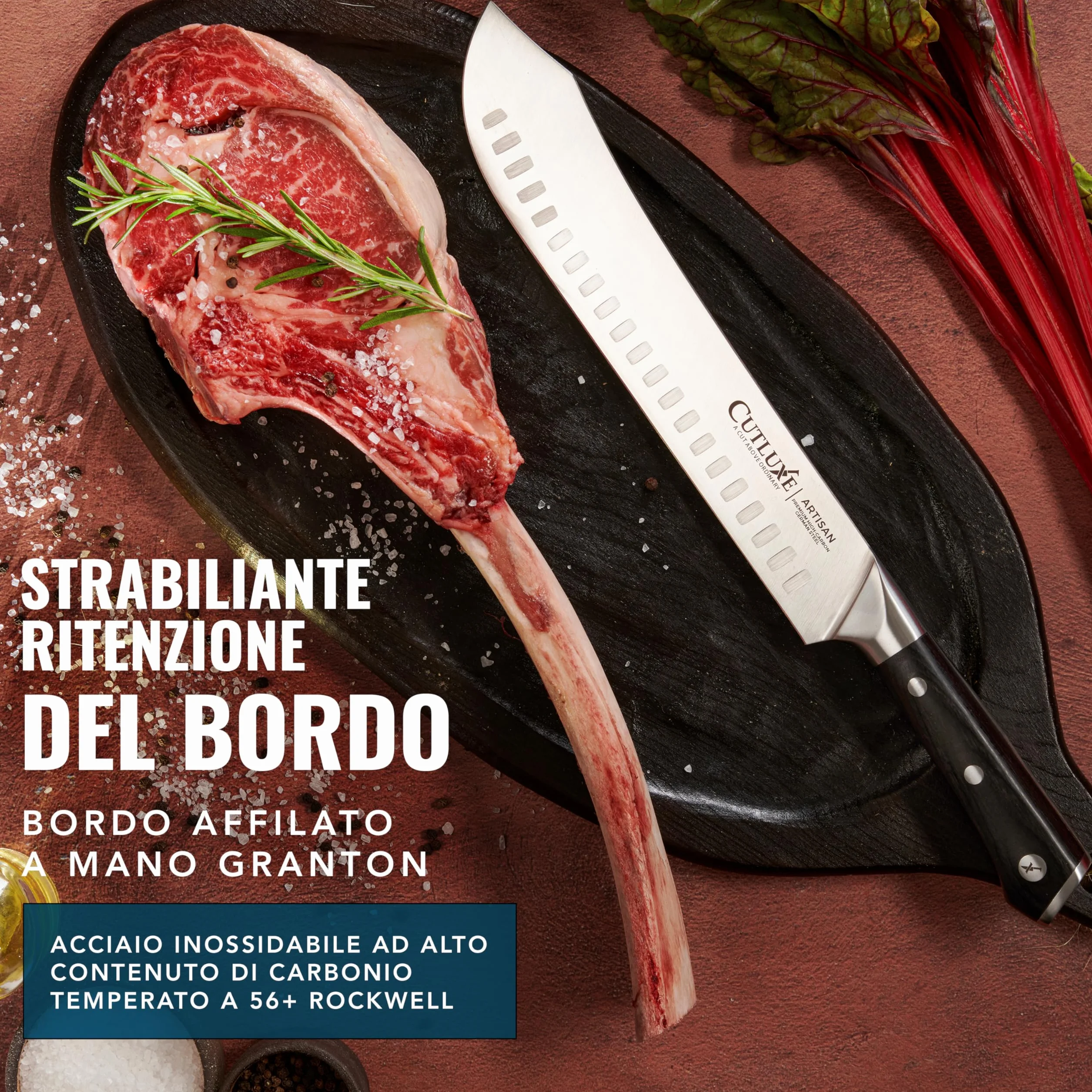 Cutluxe Coltello da Macellaio 25cm, Coltello Bull Nose, Acciaio al Carbonio, Lama Affilata e Resistente, Artisan Series