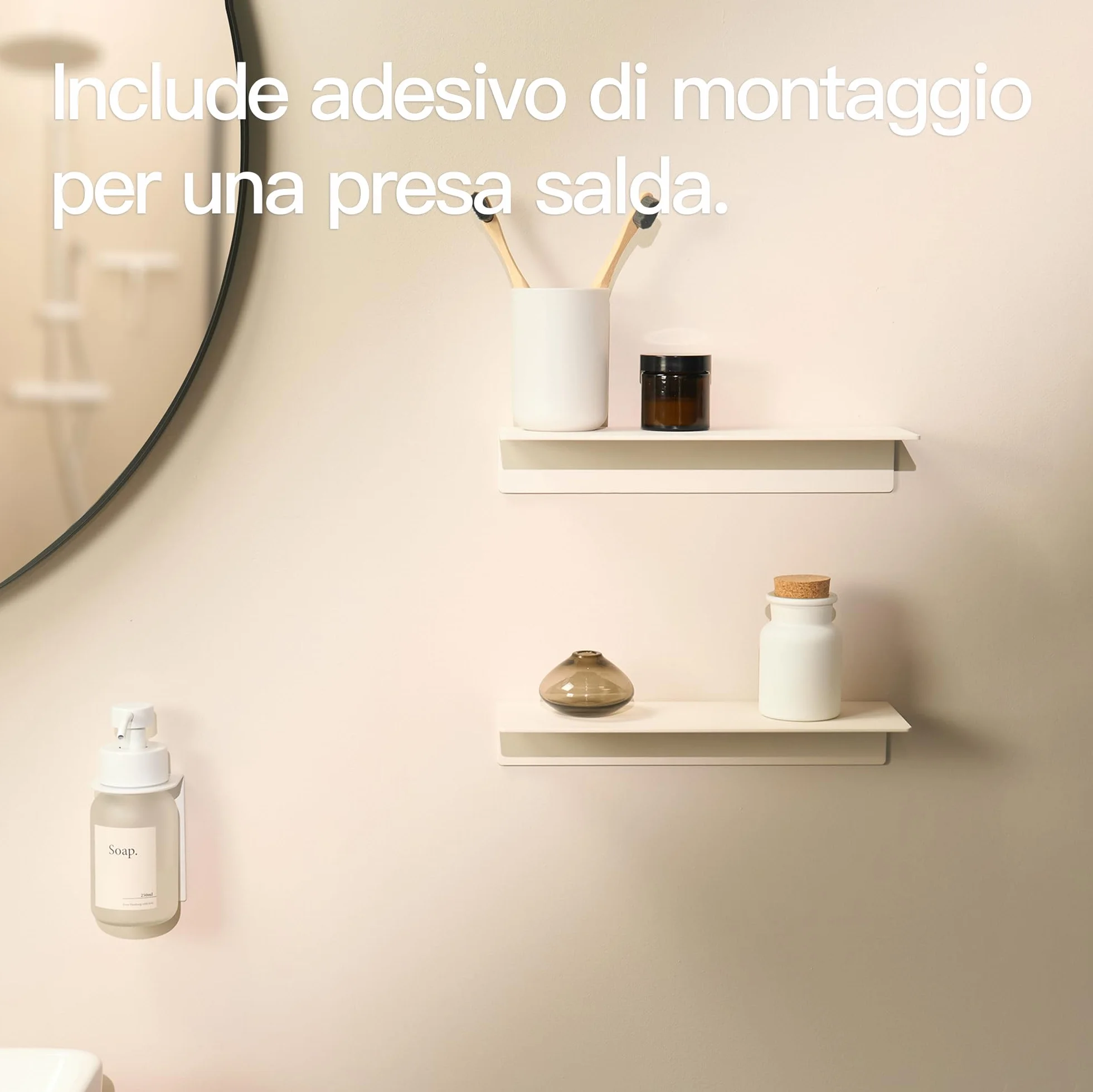 Design Amburgo Mensola da bagno Ripiano senza forare Bianco satinato 30 cm