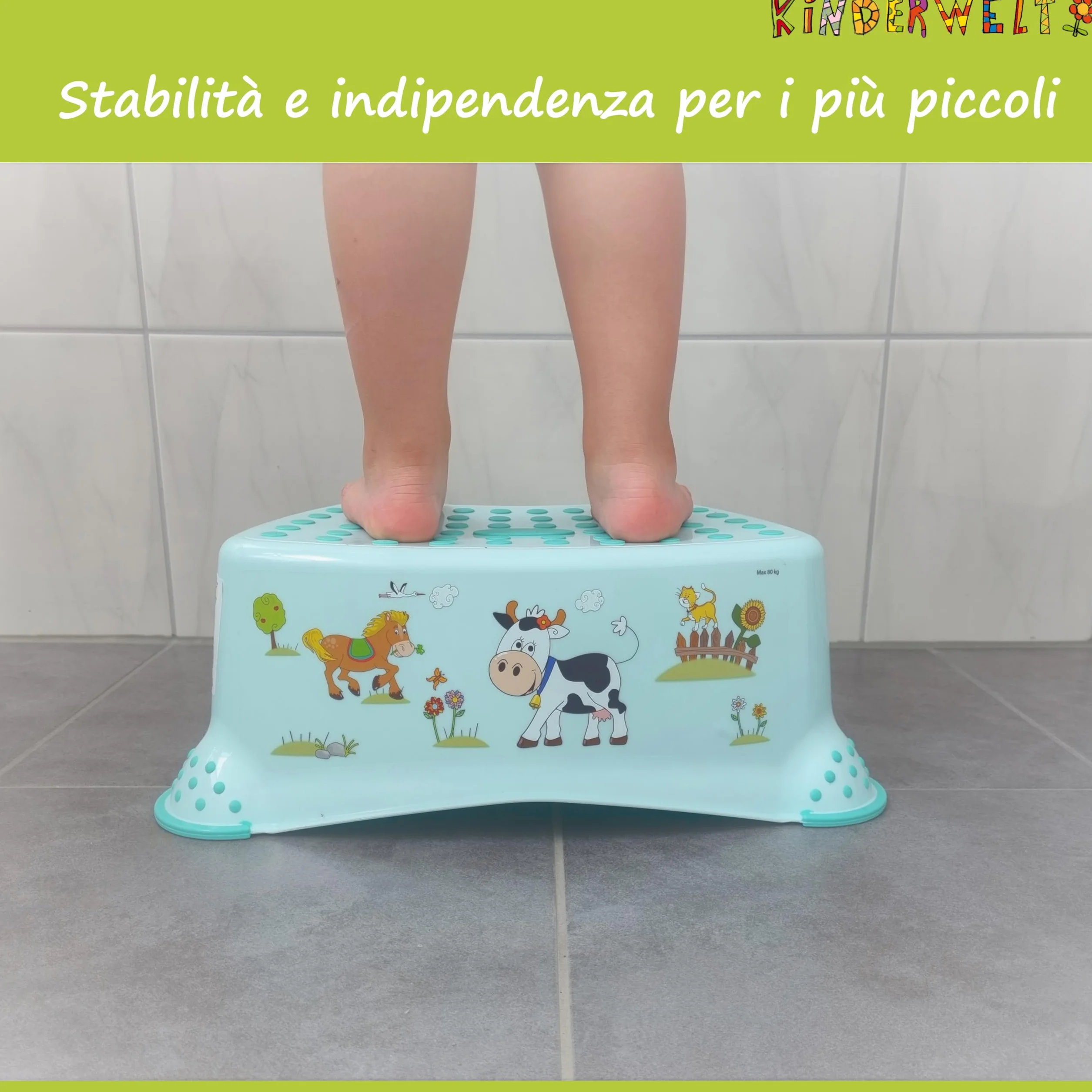 KINDERWELT bianco perla Premium sgabello a due gradini Disney Winnie the Pooh sgabello stabile per bambini con funzione antiscivolo bianco perla con grana unica piacevole effetto glitter individuale