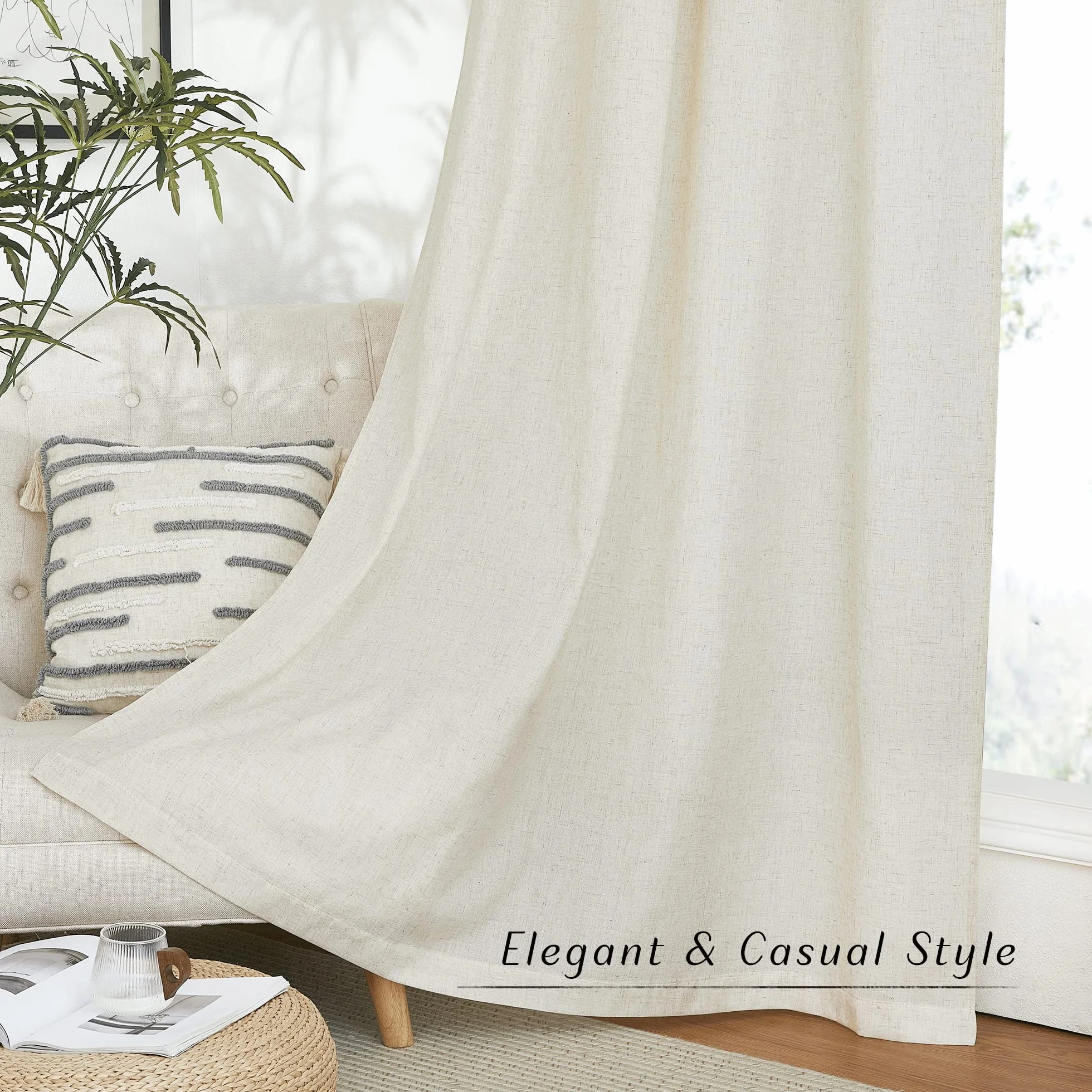 PONY DANCE Tende Lino per Interni con Anelli 2 Pezzi L 140 x A 260 CM Tende Camera da Letto Semitrasparenti Filtro Luce Linen Curtains con Privacy ed Estetica Elegante, Beige