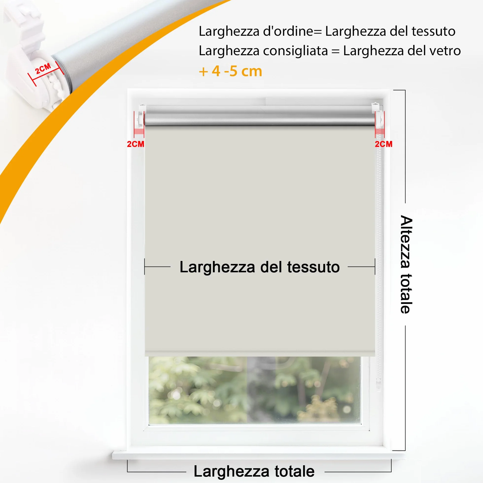 HOMEDEMO Tenda a rullo oscurante 40x230cm Bianco Crema per interni senza foratura