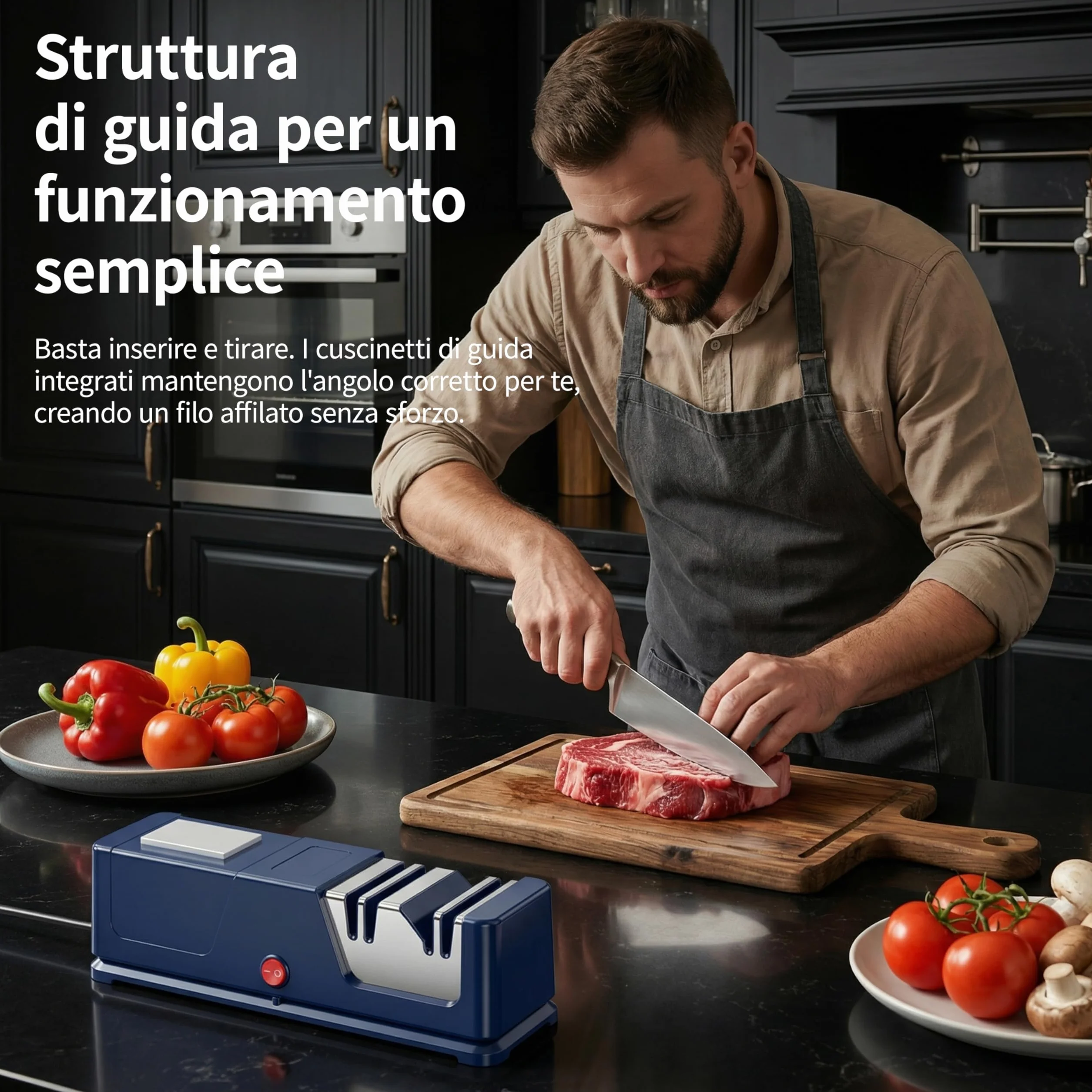 Affilacoltelli elettrico 5 in 1, rivestimento in diamante, motore silenzioso, base antiscivolo