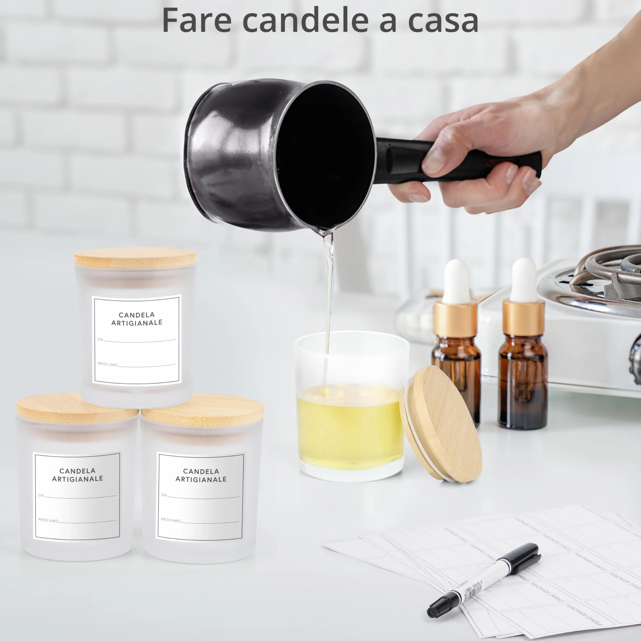 Barattoli Vetro con Coperchio 170 ml Set di 15 - Contenitori Vetro Smerigliati per Candele Fai da Te