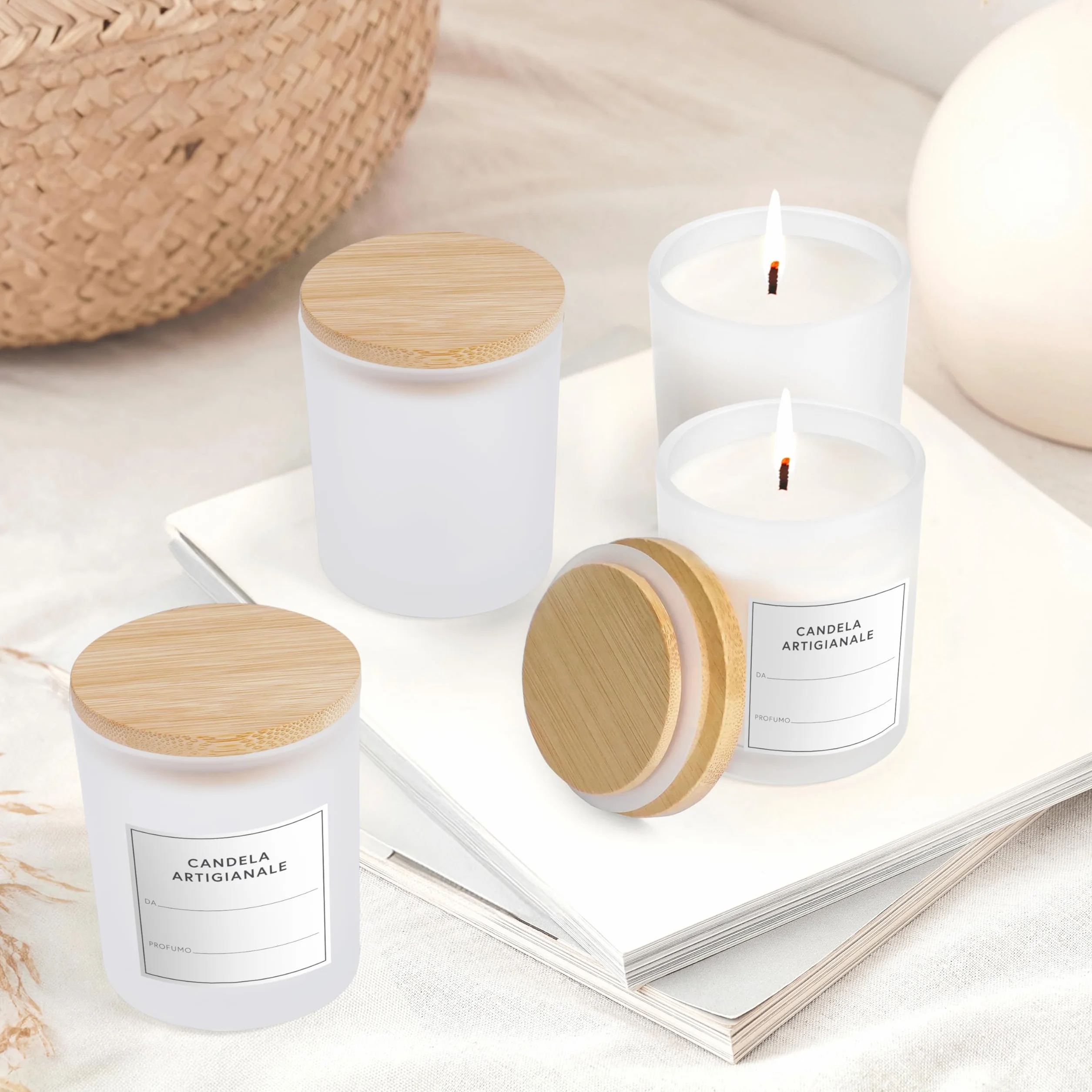Barattoli Vetro con Coperchio 170 ml Set di 15 - Contenitori Vetro Smerigliati per Candele Fai da Te