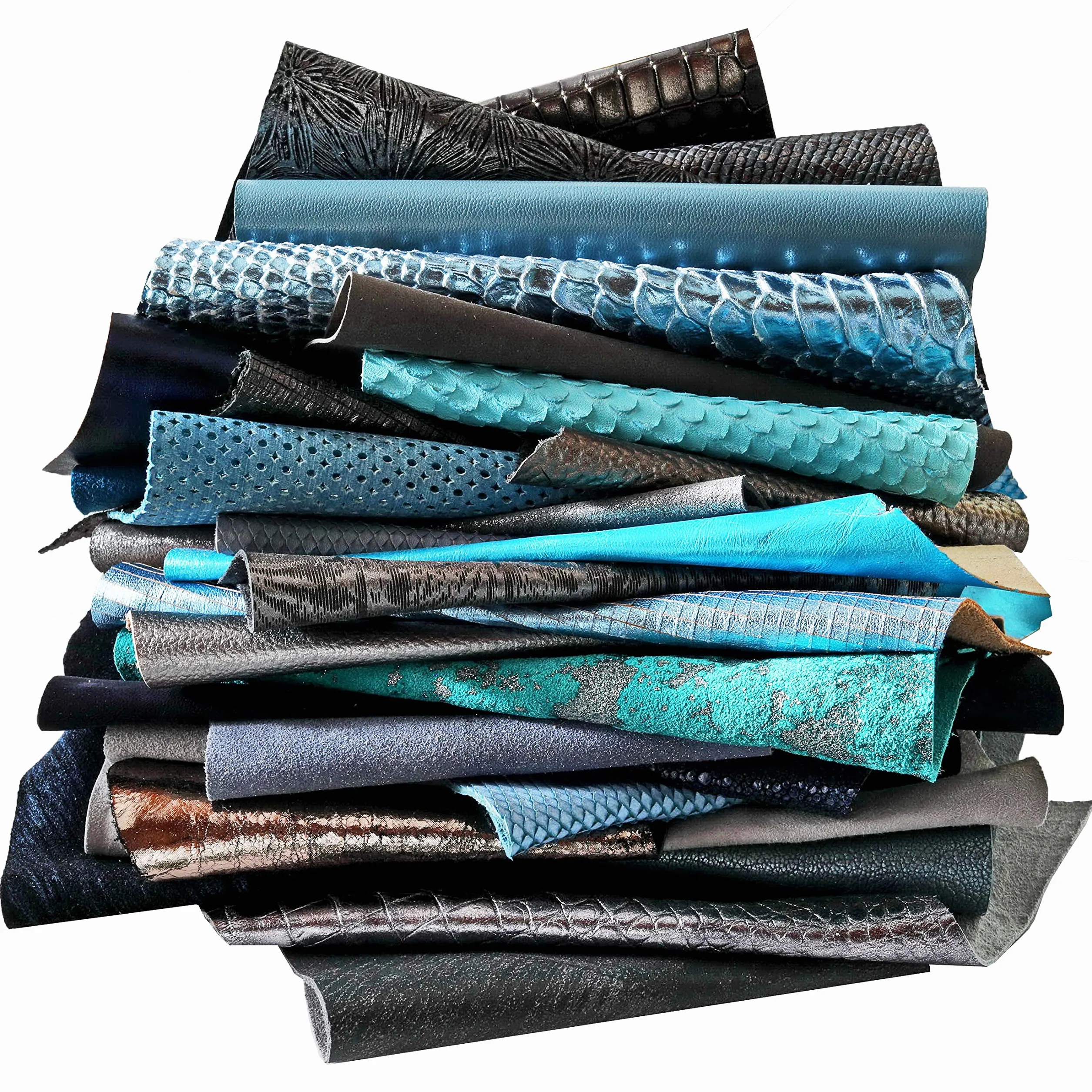 LA GARZARARA - Ritagli di Pelle Grigio e Blu 12x15 cm 0,500 kg Selezione Casuale per Cucito Artigianato