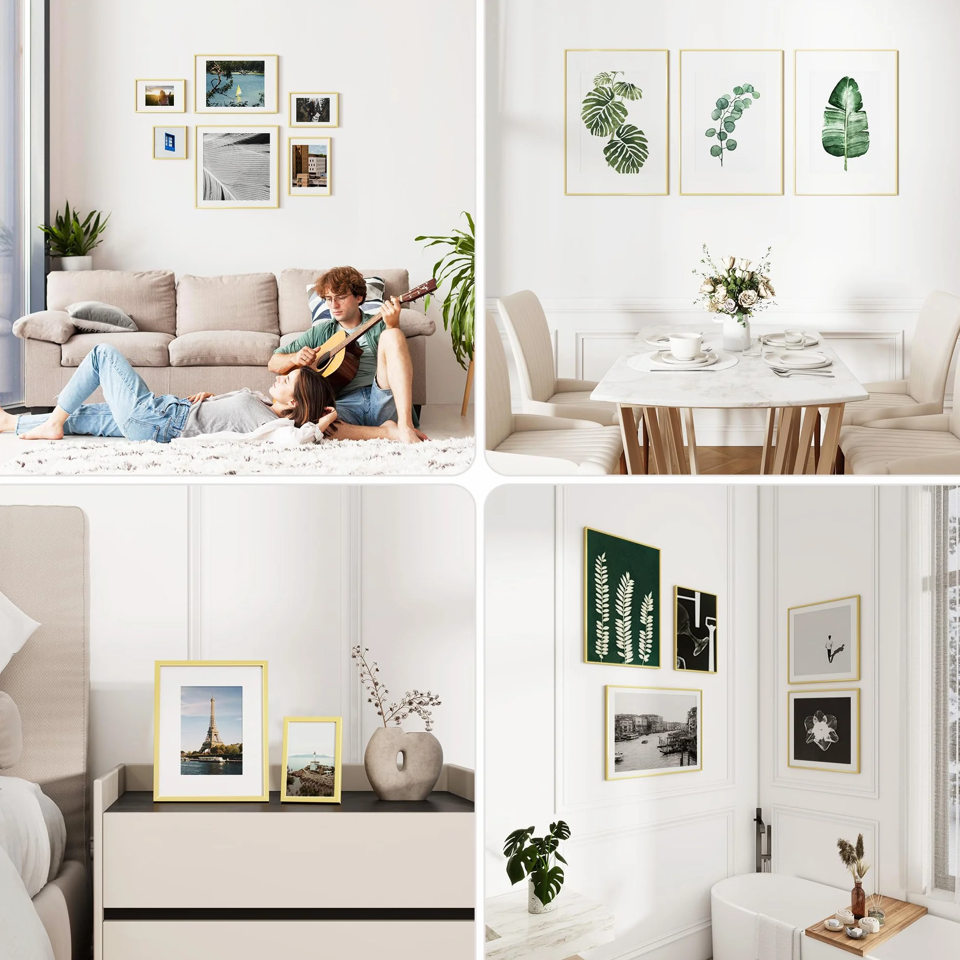 Cornice portafoto in alluminio, 20 x 20 cm, 20 x 20 cm, cornice quadrata senza passepartout o 9 x 9 cm, con passepartout in metallo con vetro temperato per foto, collage, decorazione di