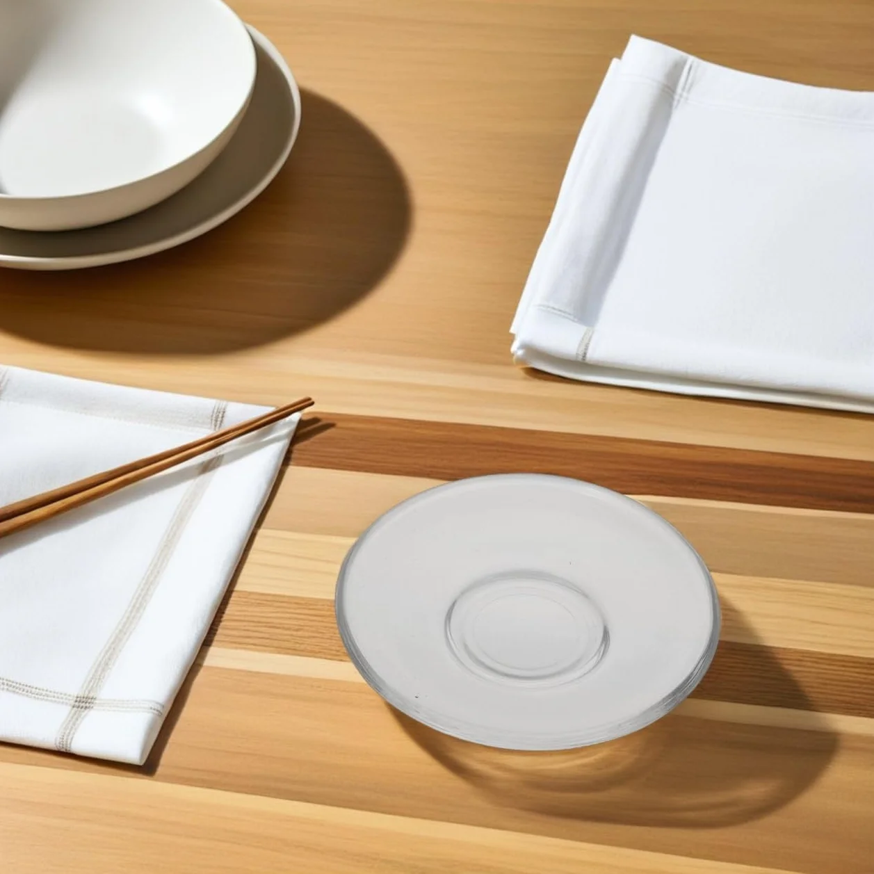 ULTECHNOVO 6 sottobicchieri decorativi in vetro trasparente, set di piattini rotondi per tazze da dessert snack, protezione da tavolino dal design elegante