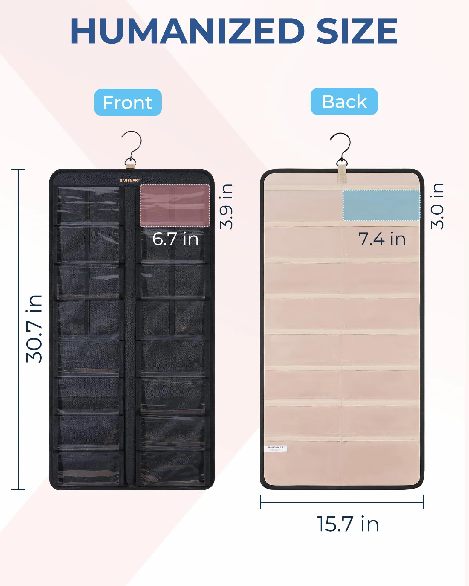 BAGSMART Organizer da appendere per occhiali da sole, custodia antipolvere con 32 scomparti e gancio