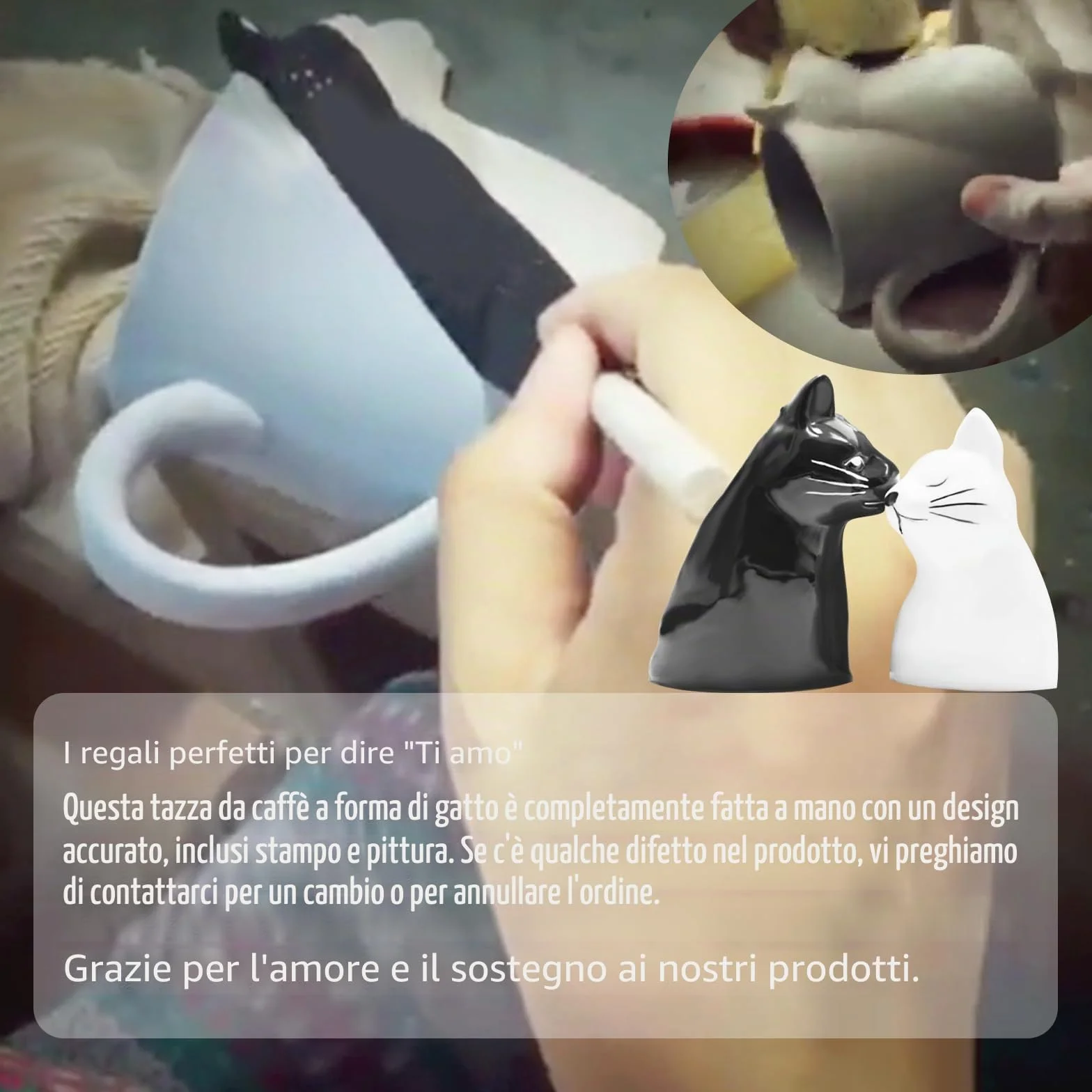 Set tazze da tè divertenti gatti regalo nozze sposi bacio anniversario