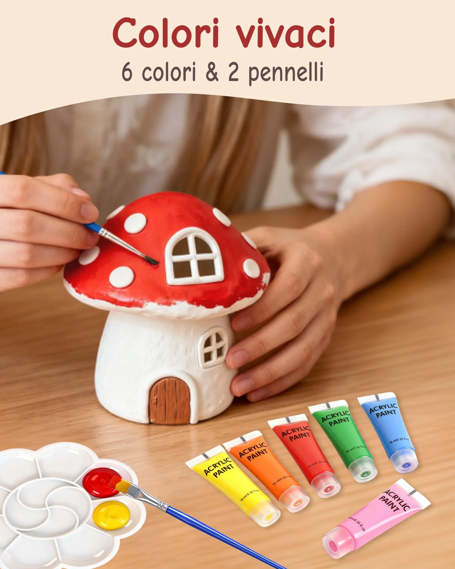 Kit Argilla Senza Cottura 1 kg con Vernice Lucida Trasparente e 6 Attrezzi Ceramica per Principianti e Adulti