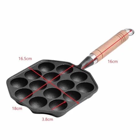 Ghisa Antiaderente Fori Takoyaki Pan con Manico Staccabile per Aebleskivers Pancake Home