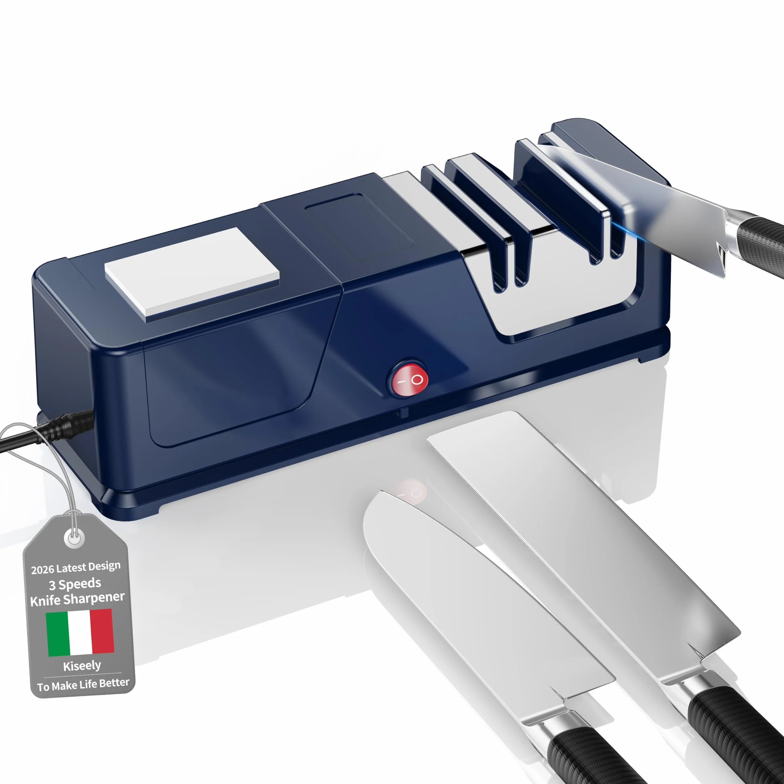 Affilacoltelli elettrico 5 in 1, rivestimento in diamante, motore silenzioso, base antiscivolo