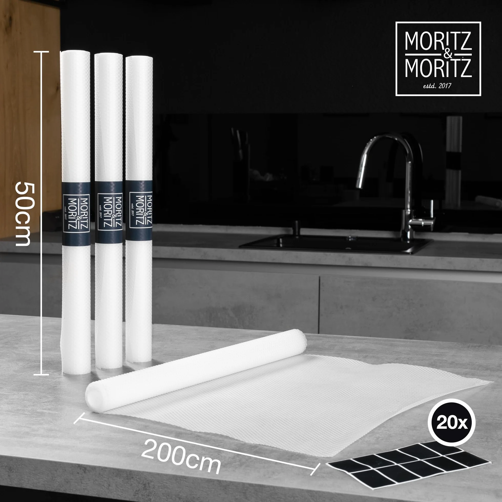 Moritz & Moritz 4x Rivestimento Cassetti Cucina 50x150 cm Tappetino antiscivolo - Incl. 20 adesivi
