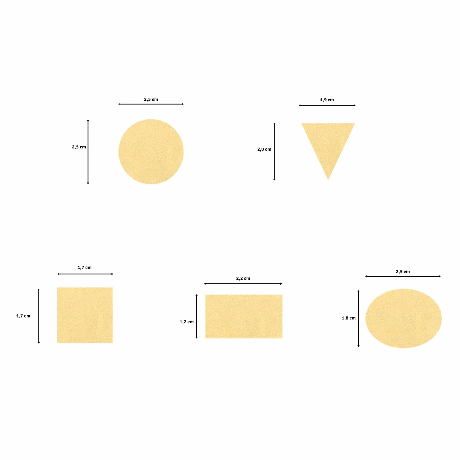Vaessen Creative Fustellatrice per Carta Set 5 pz-Forme Geometriche-Ø, 2 x 1,9 cm, 1,8 cm, 2,3 1,8 x 2,5 cm-Accessori per Fai da Te, Scrapbooking e Biglietti, Bianco-Oro, Vari, 5 unità