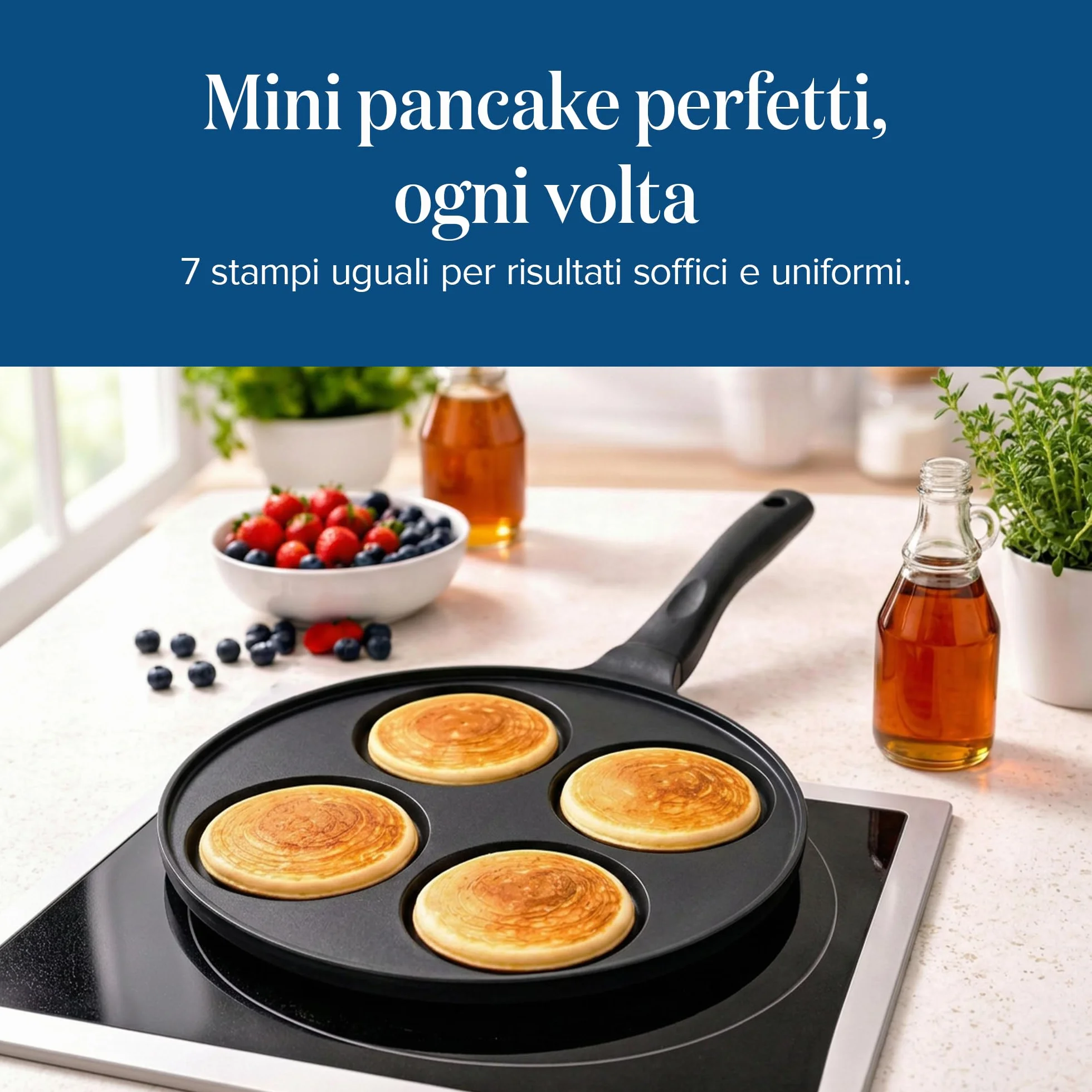 Joeji's Kitchen 4 Fori Padella Pancake 26cm - Induzione Antiaderent Padella Frittata Colazione - Nero
