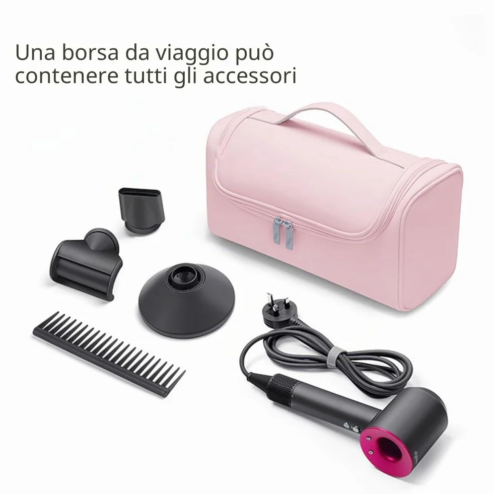 Custodia da Viaggio Impermeabile Compatibile con Dyson Airwrap/Supersonic - Organizer Portatile con Gancio per Arricciacapelli, Accessori e Styler - Borsa Multitasche Protettiva (Rosa)