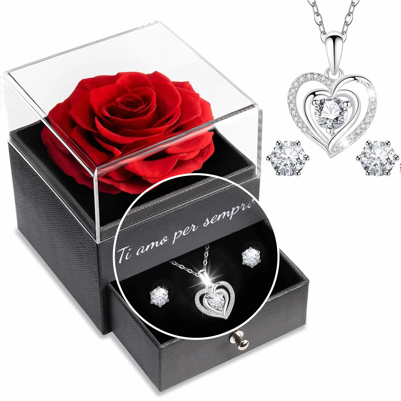 Yamonic Rosa Eterna Regalo Donna Rosa Stabilizzata Collana Argento 925