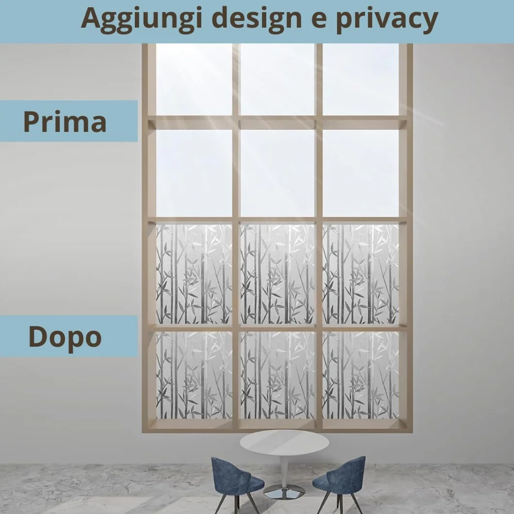 Pellicola decorativa Vetri (Bamboo, 60 x 200 CM) Protezione Privacy Autoadesiva senza colla Anti UV senza Residui Facile Applicazione Finestre Doccia Aderenza Statica Rimovibile Riutilizzabile