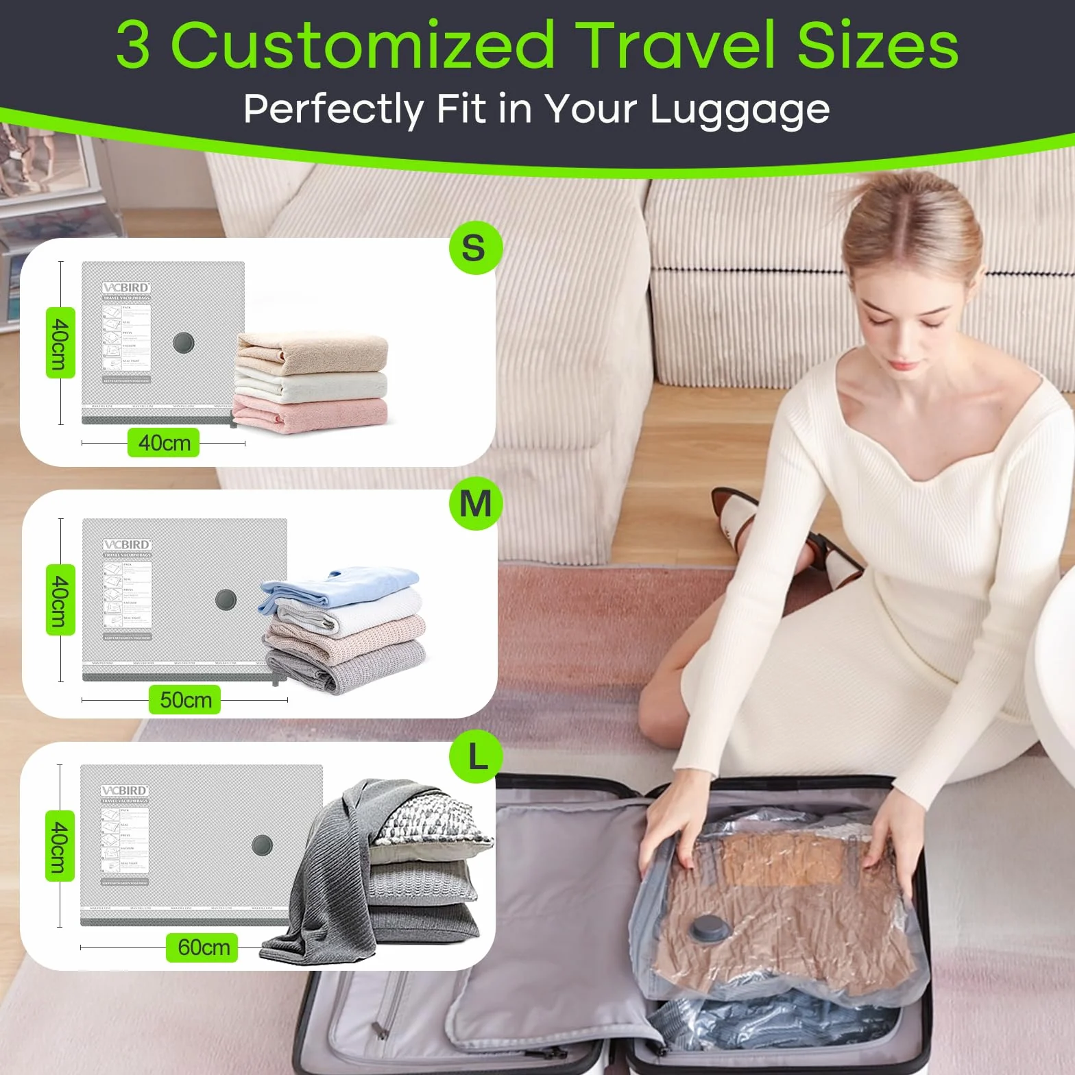 Sacchetti Sottovuoto Vestiti Viaggio con Pompa USB, Set di 12 Buste Riutilizzabili Salvaspazio