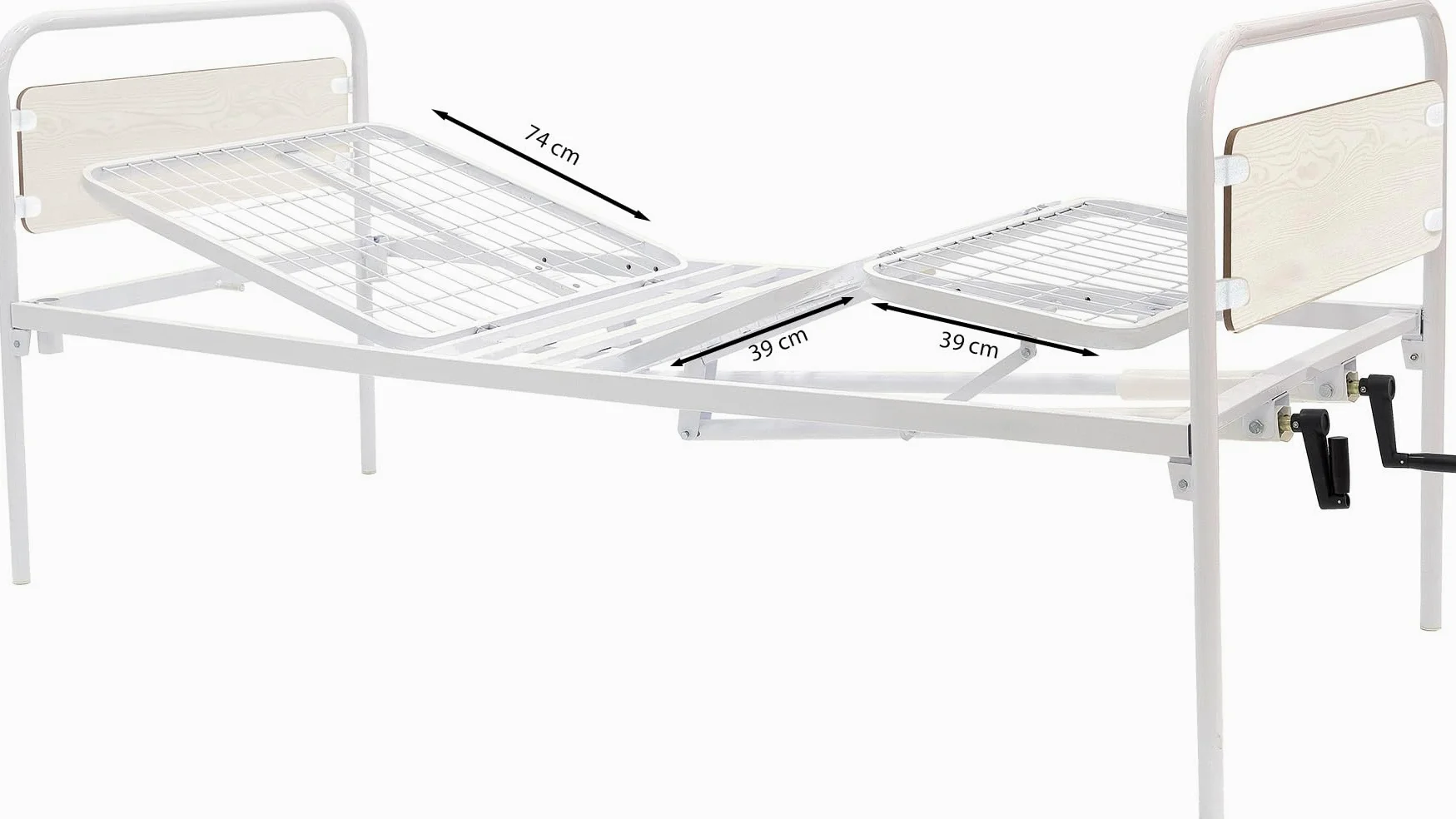 p age Letto Degenza Manuale, Larghezza 90 cm, Altezza 46 cm, Due Manovelle, Tre Snodi, Struttura in Metallo Bianco