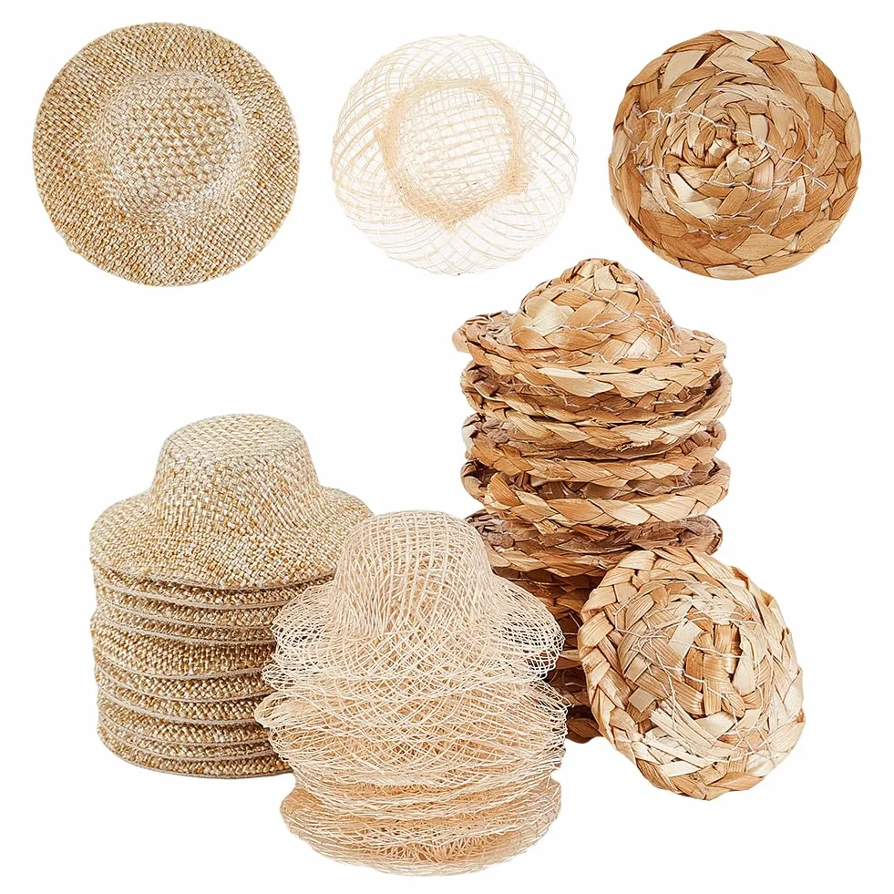 AHANDMAKER 30 Mini Cappelli di Paglia per Bricolage, Bambole, Ornamenti, Decorazioni Abbigliamento
