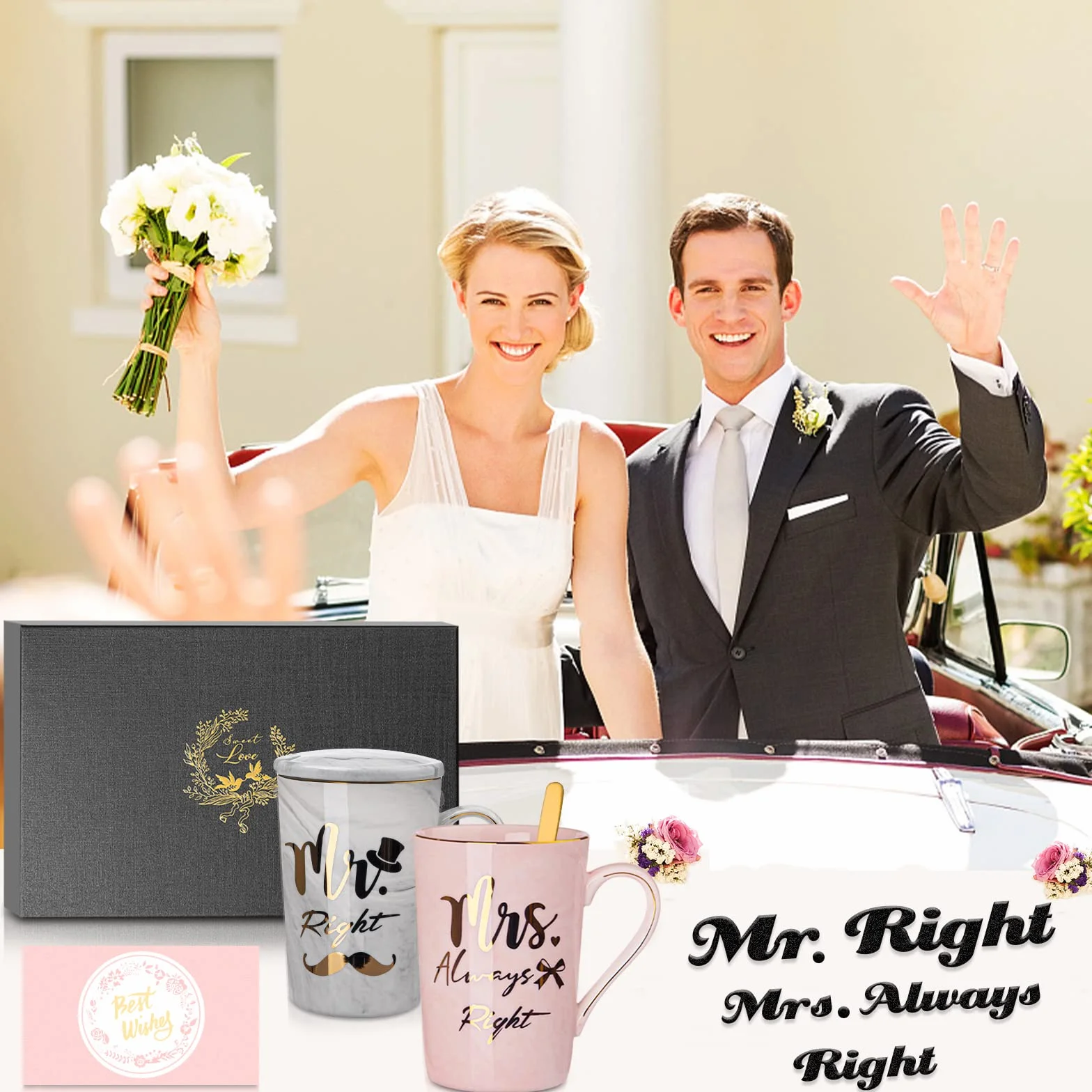 Tazza da Caffè in Ceramica Regalo Anniversario Matrimonio per Lui e Lei Mr Mrs Right