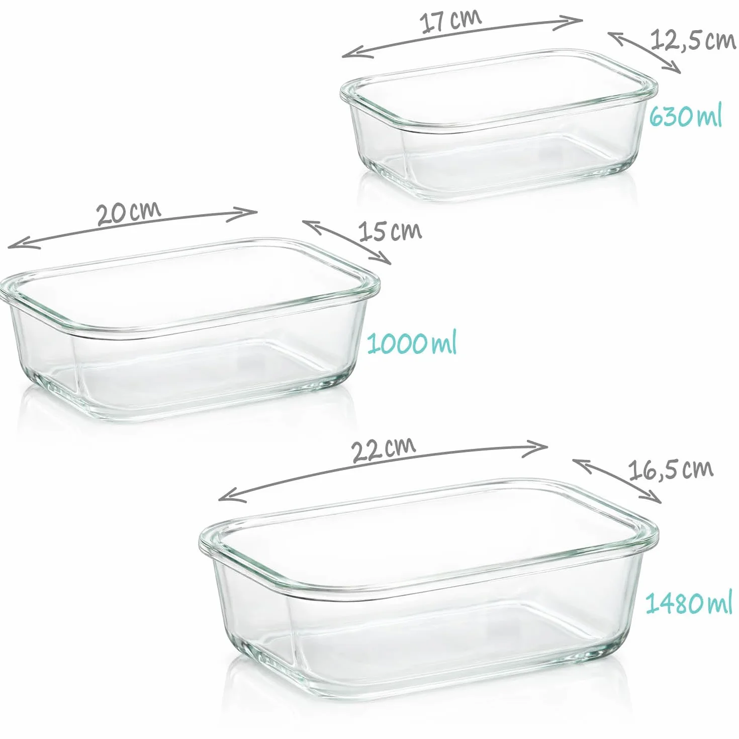 COM-FOUR® 6x Pirofile in Vetro Borosilicato, Teglie Resistenti al Calore per Forno, Microonde e Congelatore, Pirofila in 3 Misure (vetro 6x)
