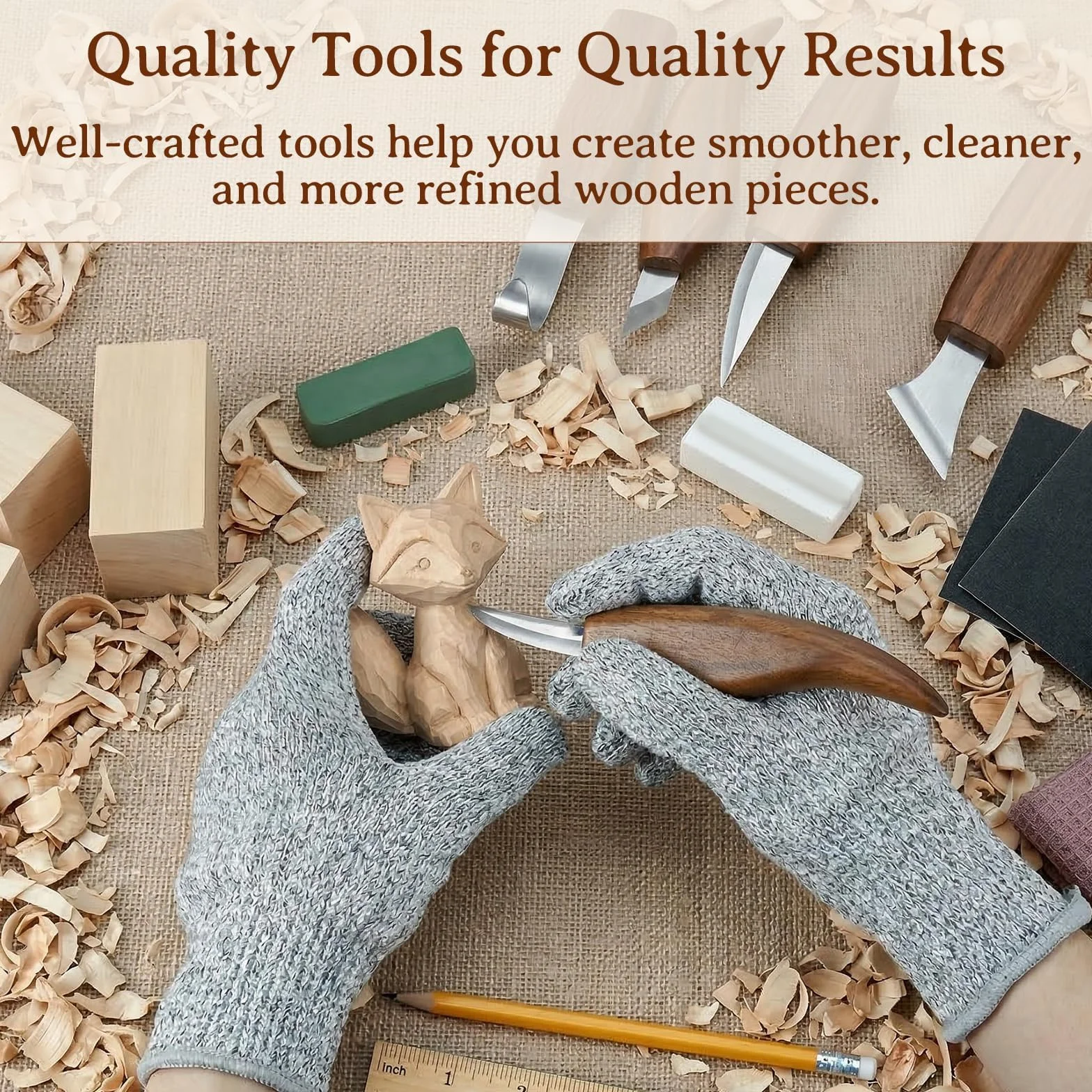 26 Pezzi Kit di Coltelli per Intaglio del Legno, PUYUKO Kit intaglio del Legno con Guanti e Borsa, Kit Scultura Legno Completo per Affilatura, Borsa Arrotolabile e Guanti, Scalpelli (26 Pezzi)